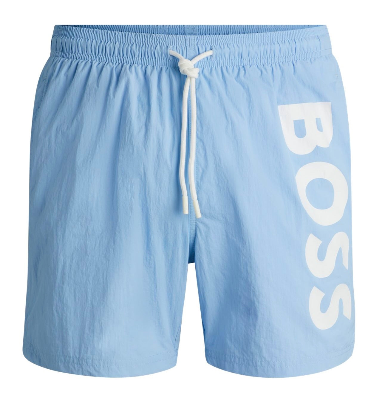BOSS Octopus Vertical-Logo-Print Swim Shorts In Quick-Dry Poplin