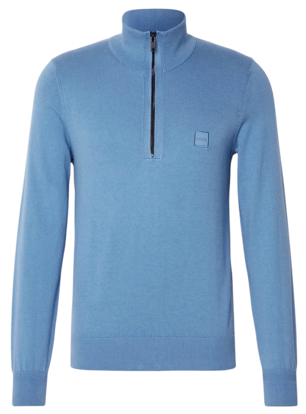 BOSS Kanobix_S Logo Patch Zip Neck Sweater In Cotton And Cashmere