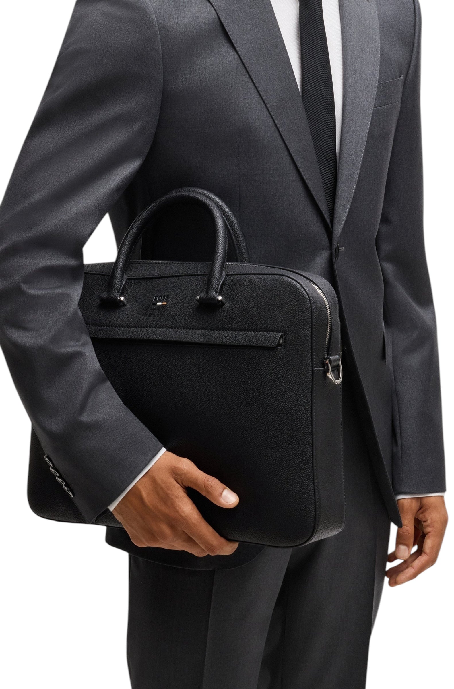 BOSS Ray S Document Case In Grained Faux Leather With Signature Trims