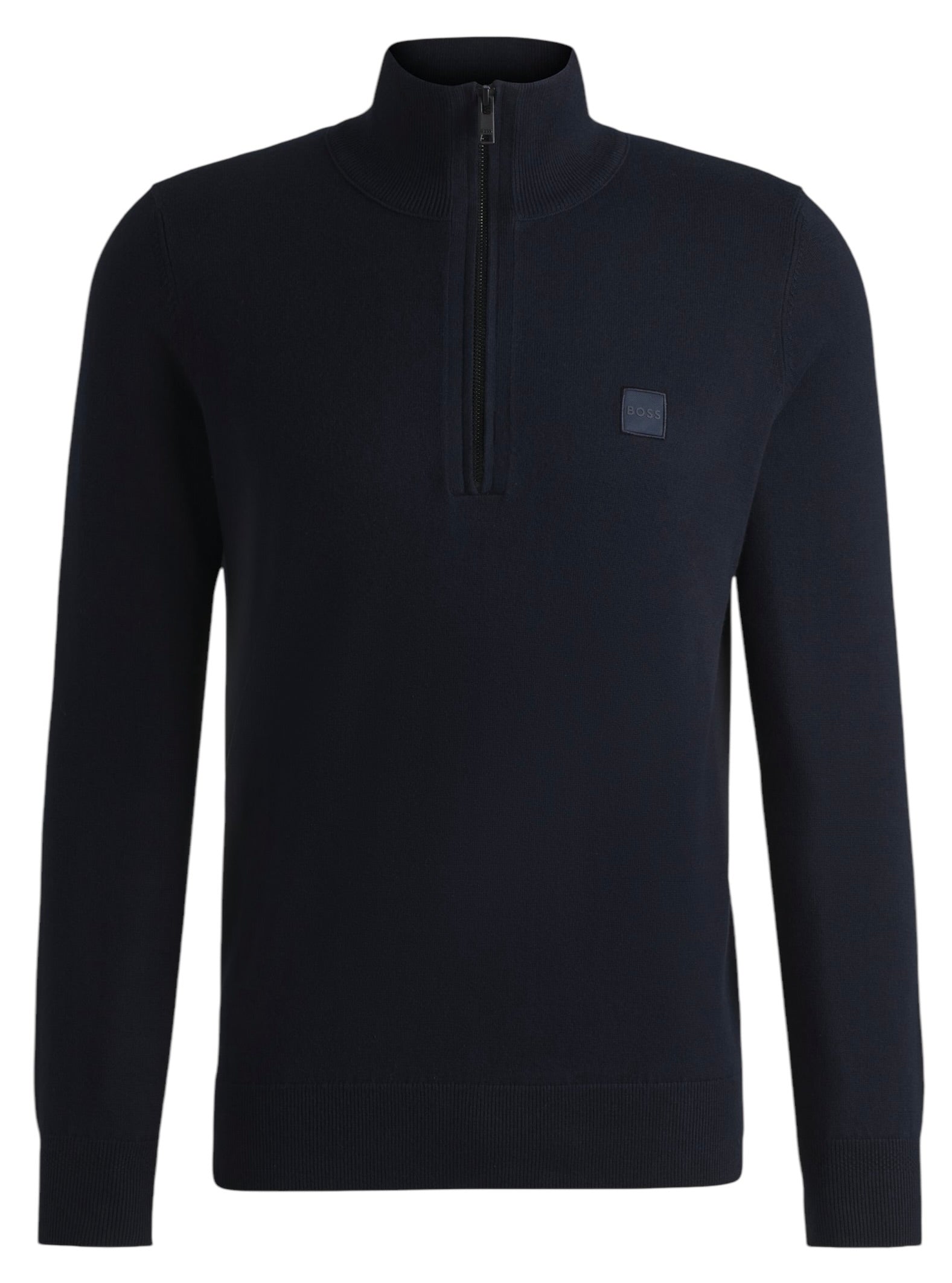 BOSS Kanobix_S Logo Patch Zip Neck Sweater In Cotton And Cashmere