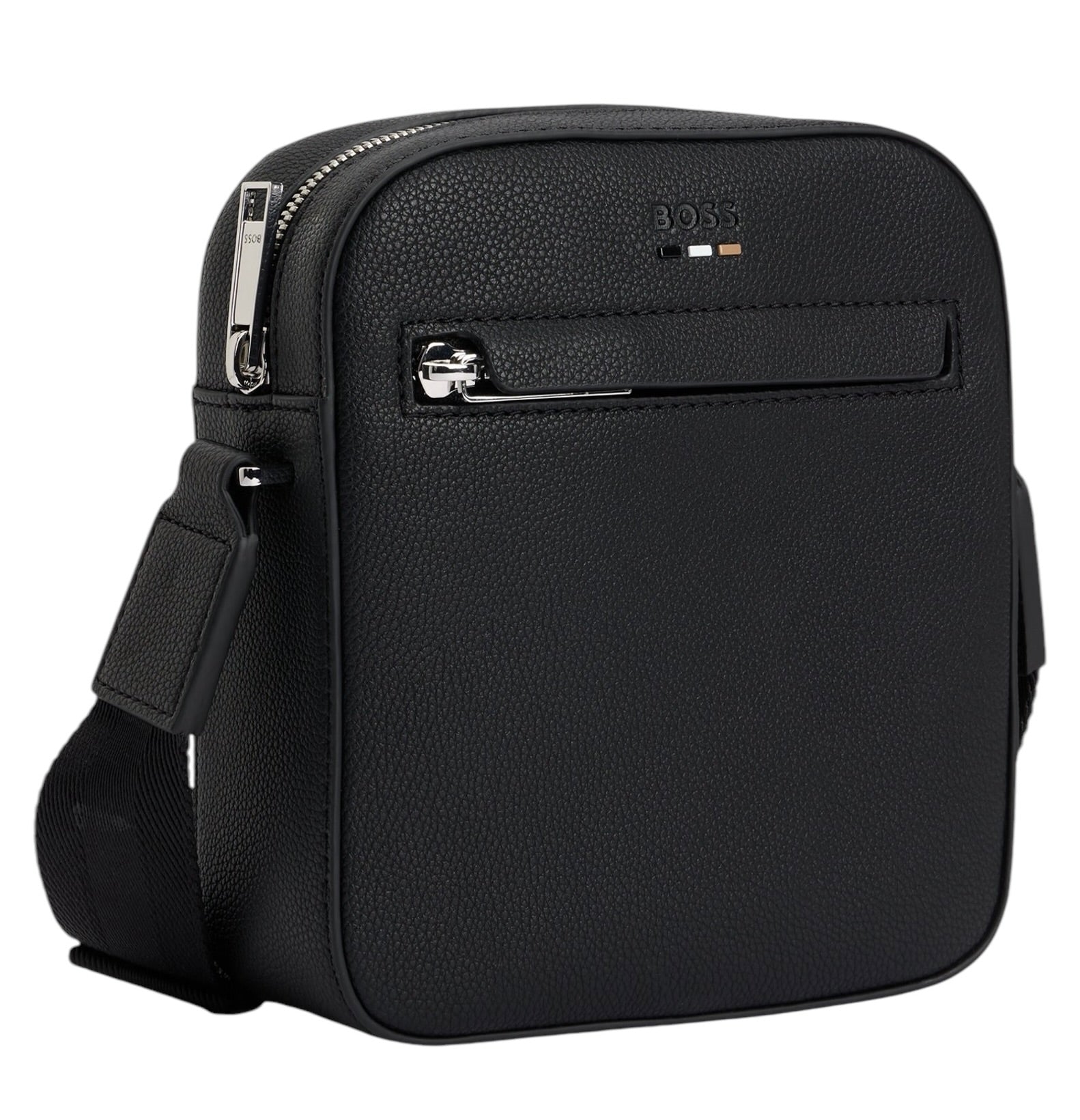BOSS Ray Ns Zip Grained Faux-Leather Reporter Bag With Logo Trim