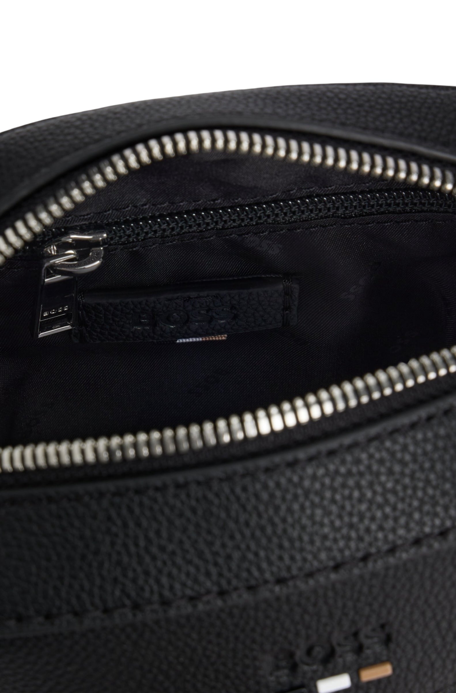 BOSS Ray Ns Zip Grained Faux-Leather Reporter Bag With Logo Trim