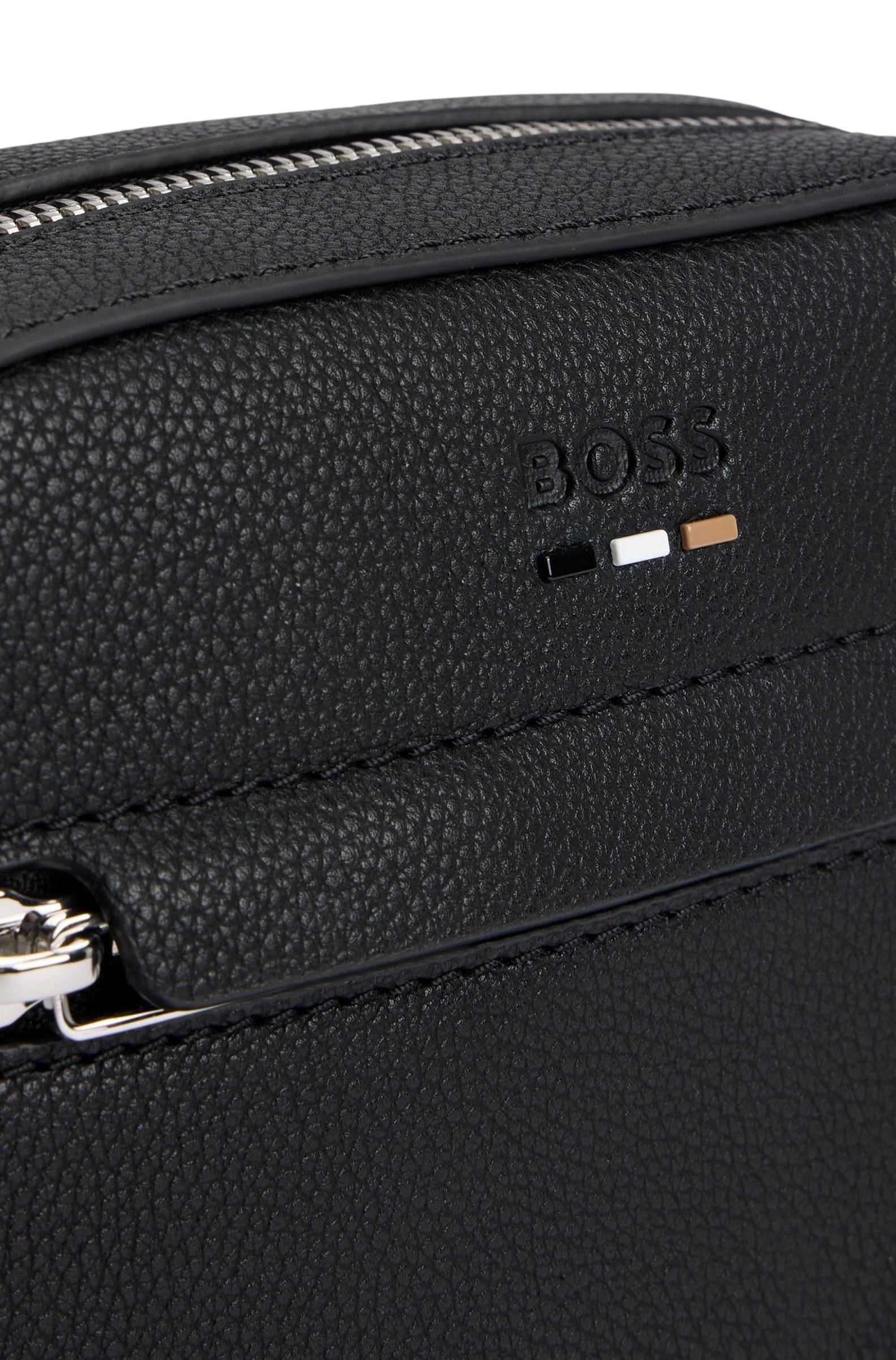 BOSS Ray Ns Zip Grained Faux-Leather Reporter Bag With Logo Trim