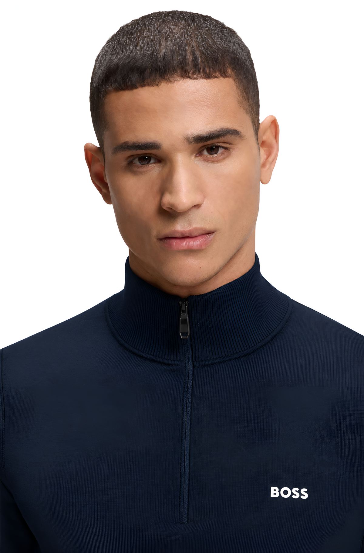 BOSS Ever-X Quarter Zip Cotton Sweater With Logo