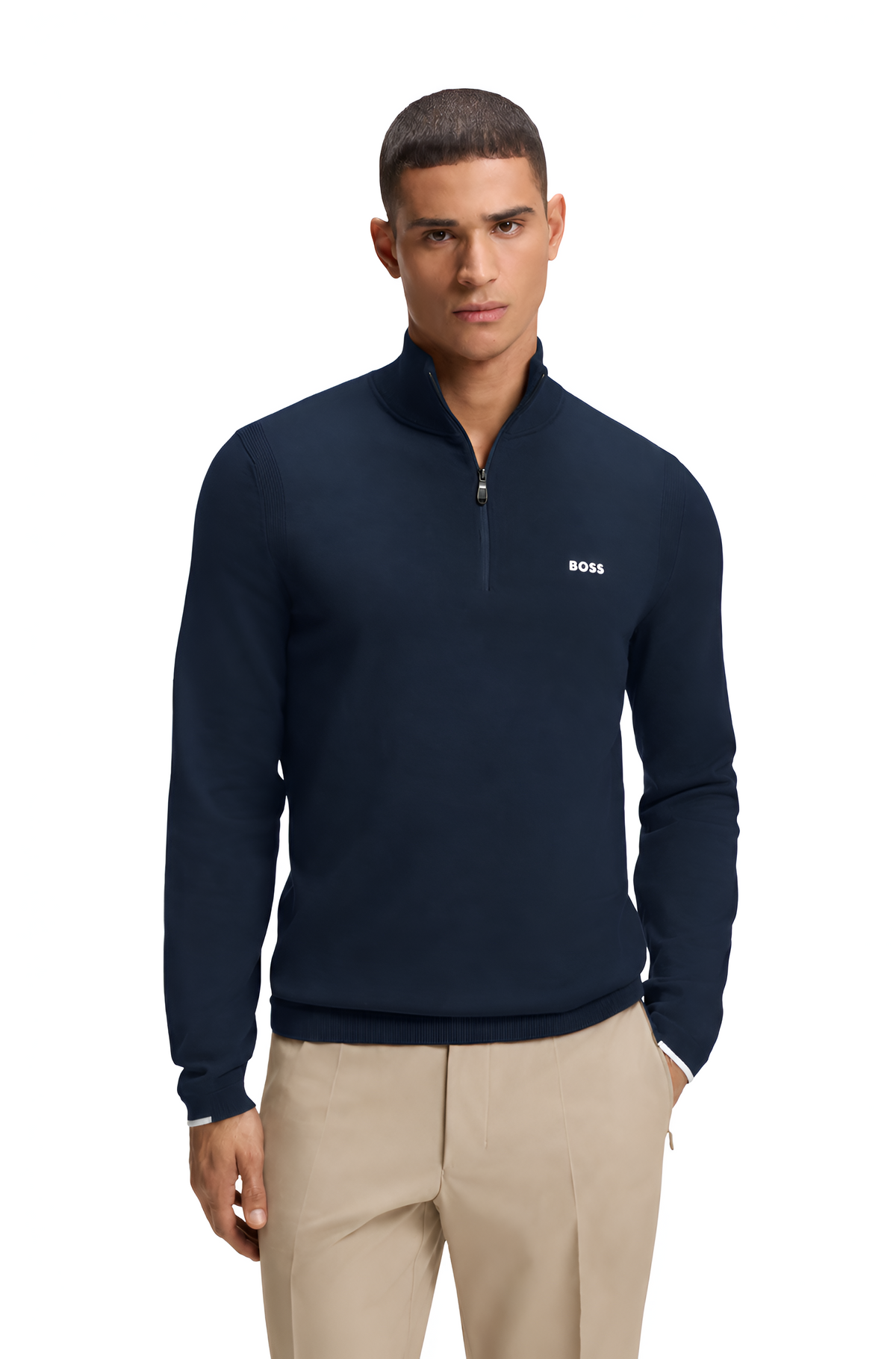BOSS Ever-X Quarter Zip Cotton Sweater With Logo