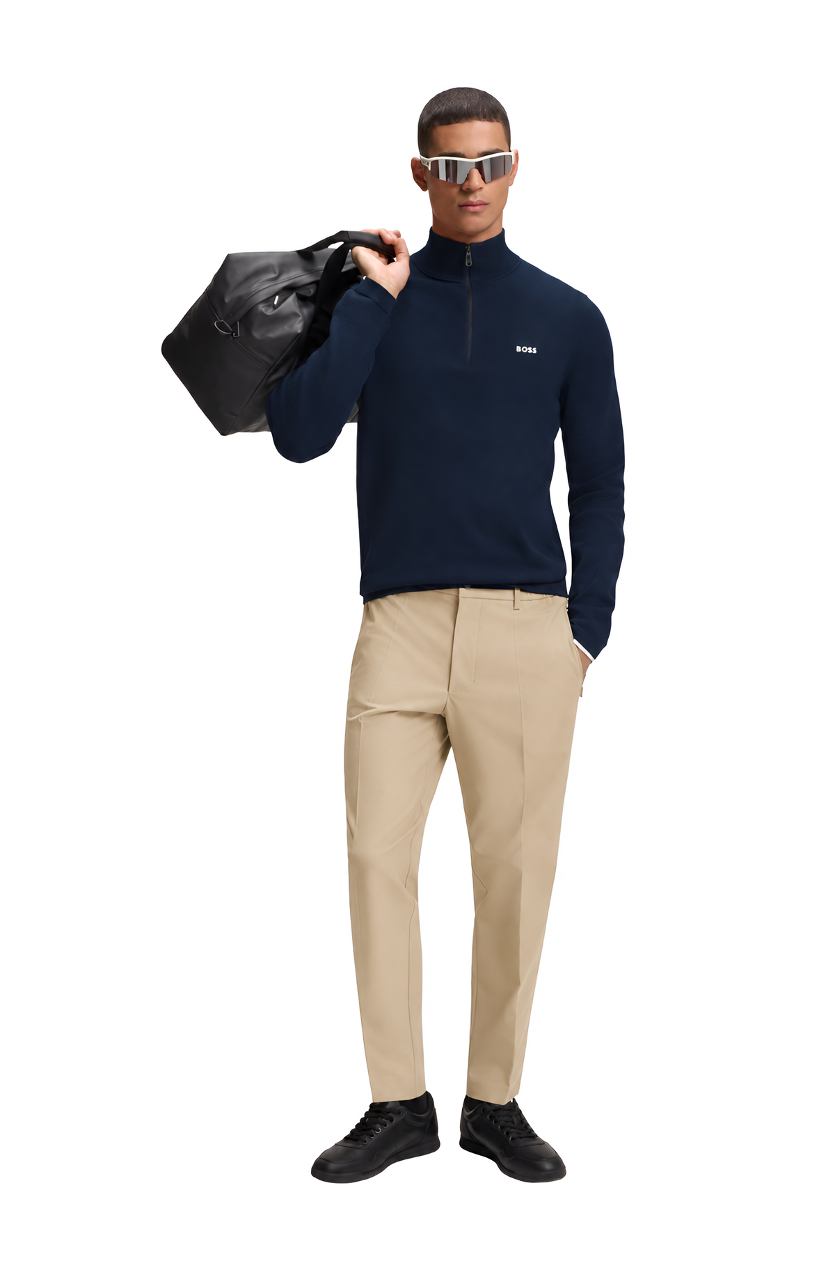 BOSS Ever-X Quarter Zip Cotton Sweater With Logo