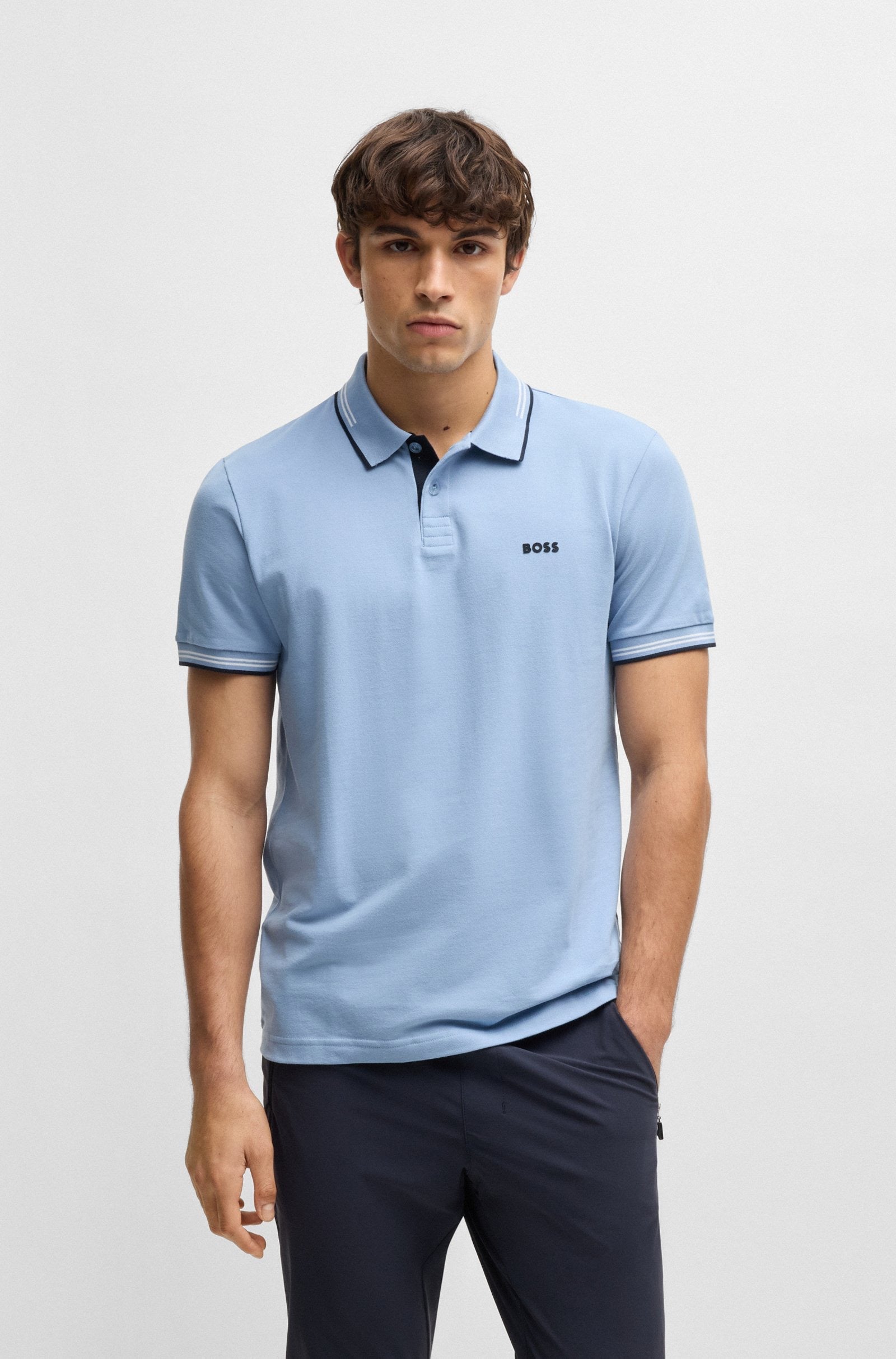 BOSS Paul Slim Fit Stretch Cotton Polo Shirt With Logo Undercollar