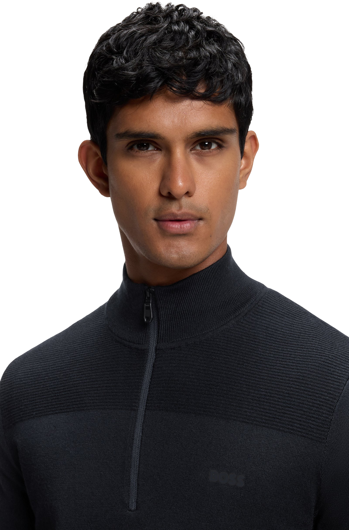BOSS Momentum-X Zip Neck Virgin Wool Blend Sweater With Logo