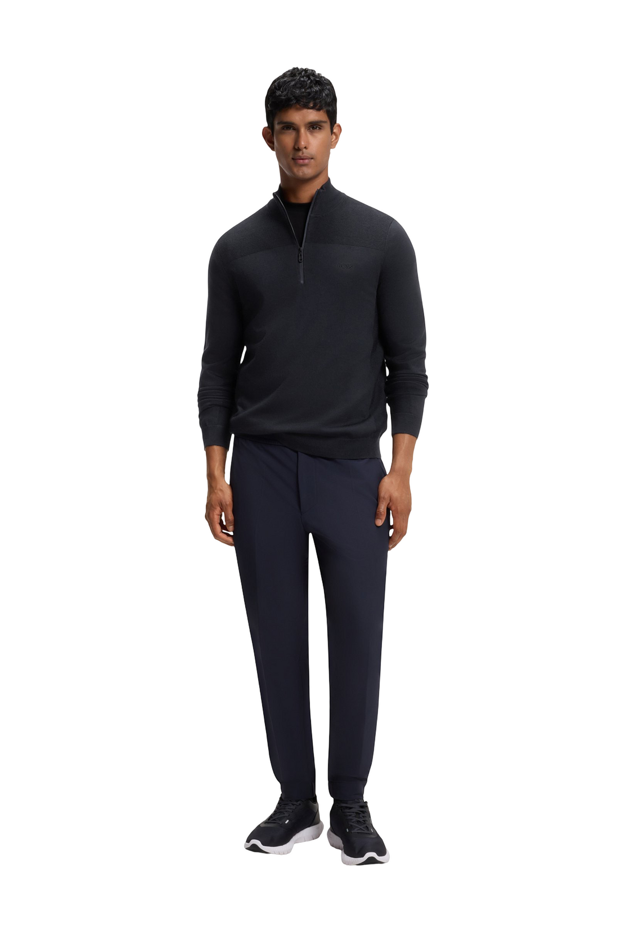 BOSS Momentum-X Zip Neck Virgin Wool Blend Sweater With Logo