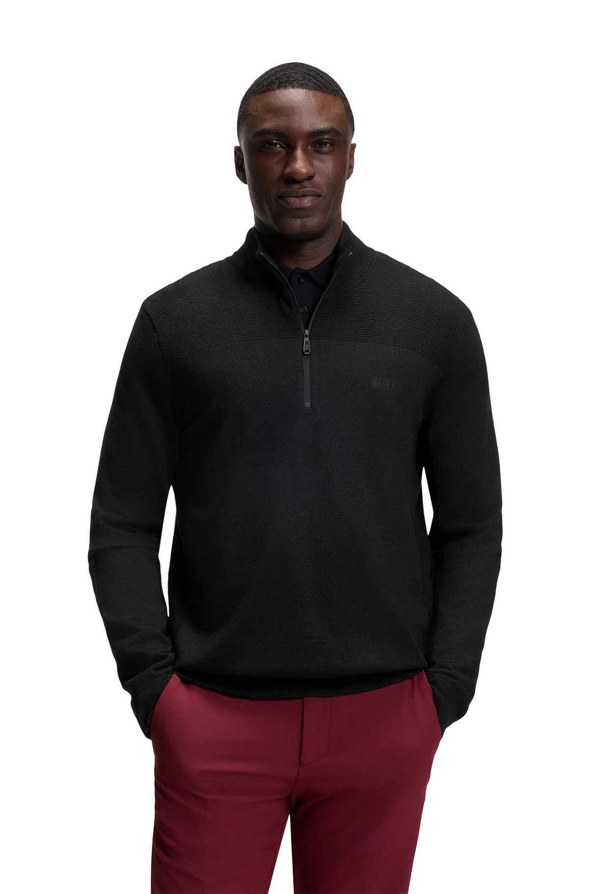 BOSS Momentum-X Zip Neck Virgin Wool Blend Sweater With Logo