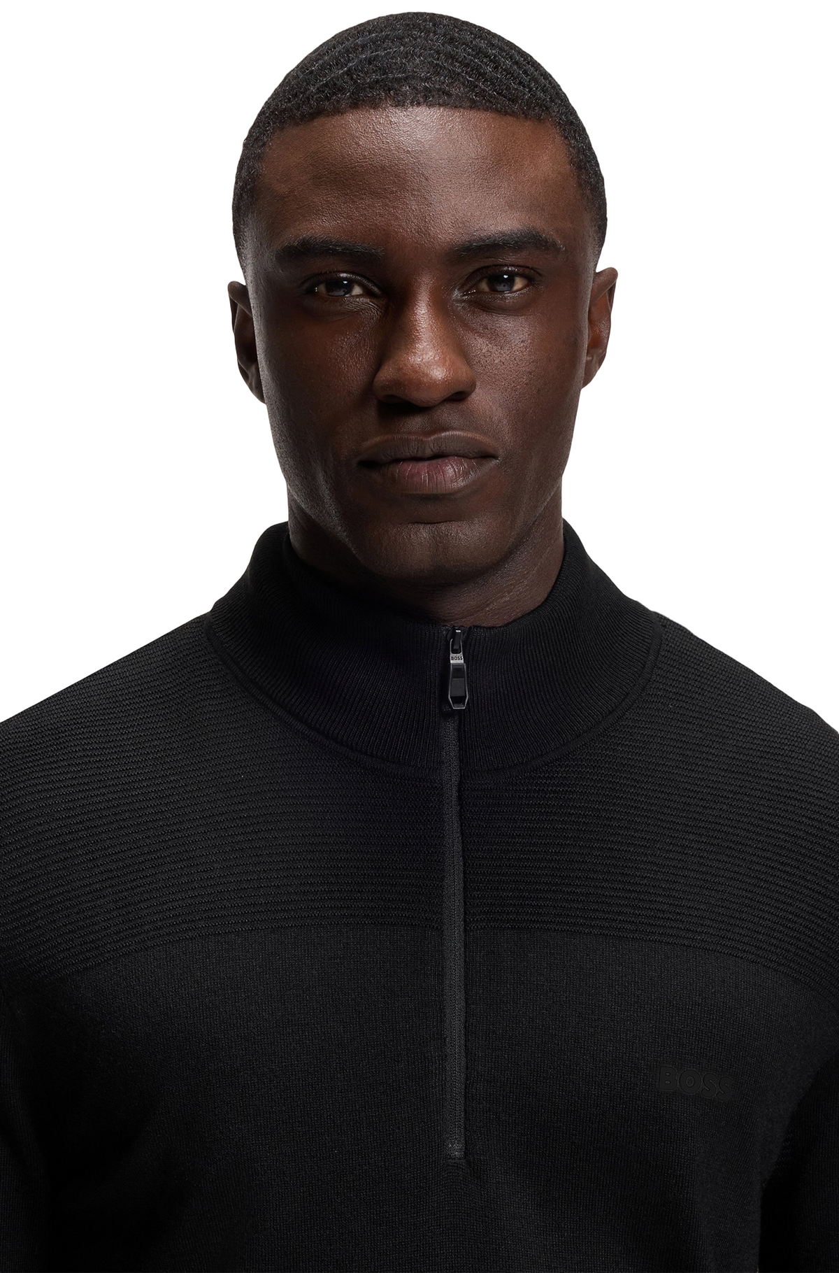 BOSS Momentum-X Zip Neck Virgin Wool Blend Sweater With Logo