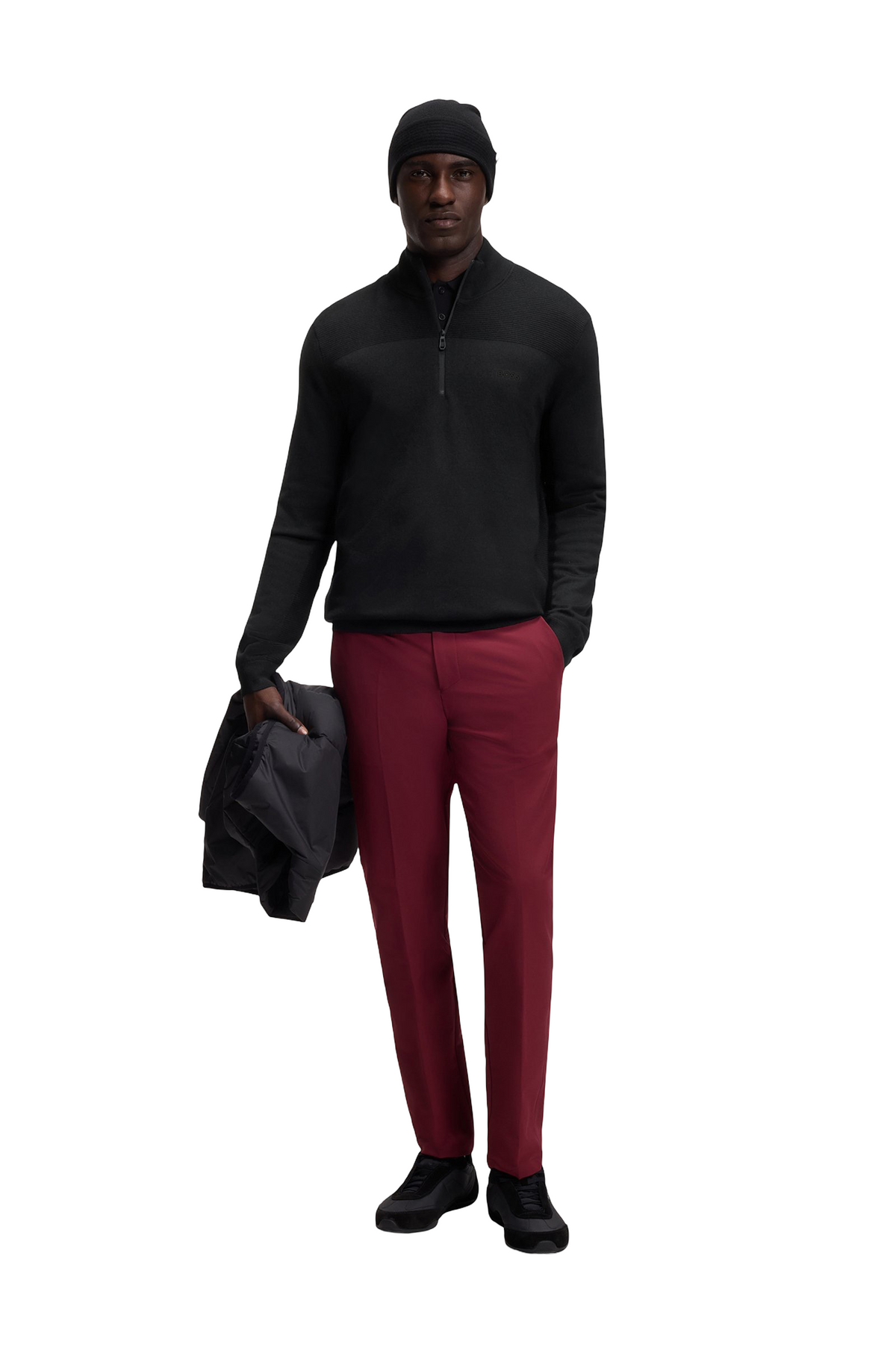 BOSS Momentum-X Zip Neck Virgin Wool Blend Sweater With Logo