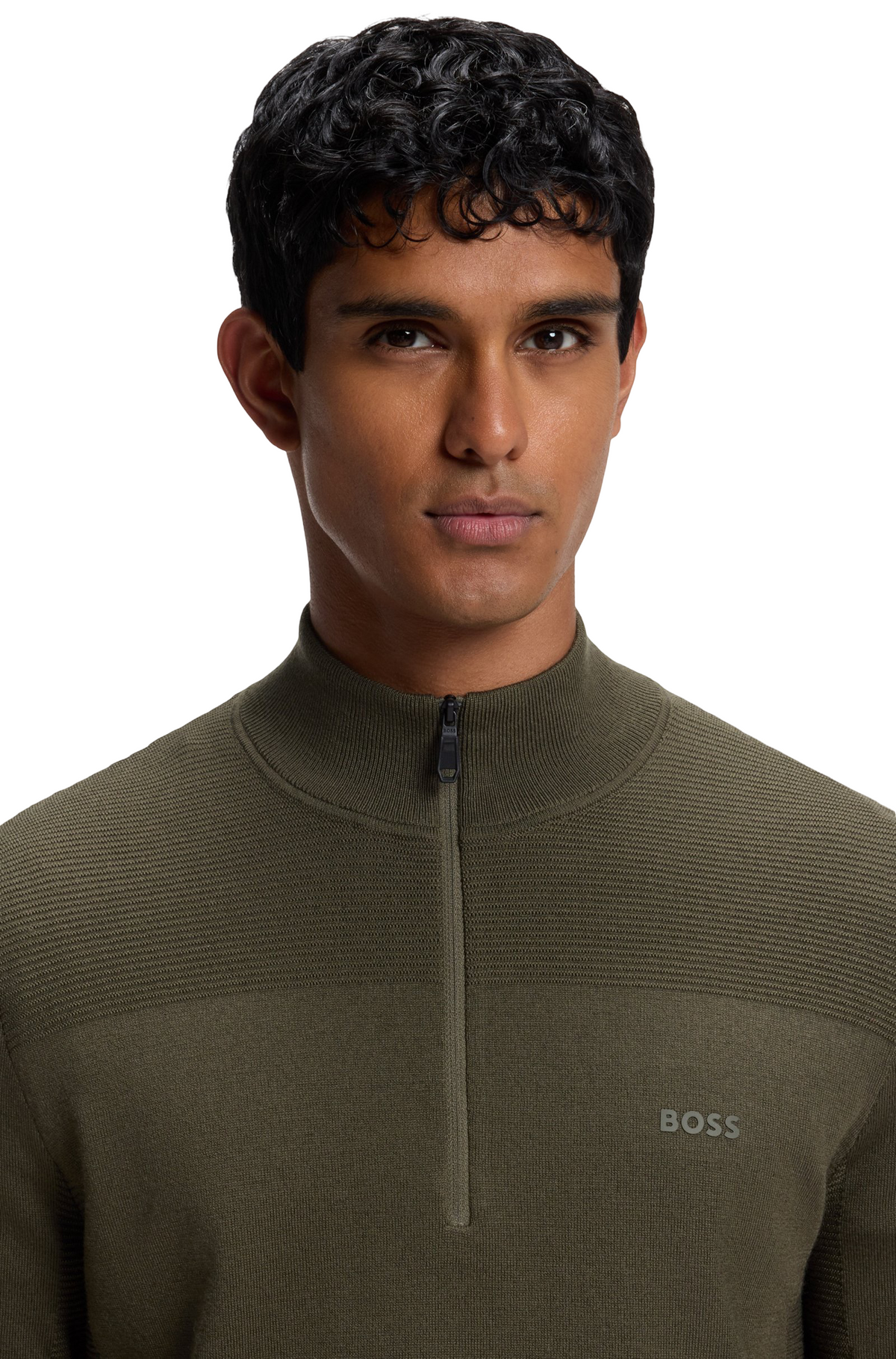 BOSS Momentum-X Zip Neck Virgin Wool Blend Sweater With Logo