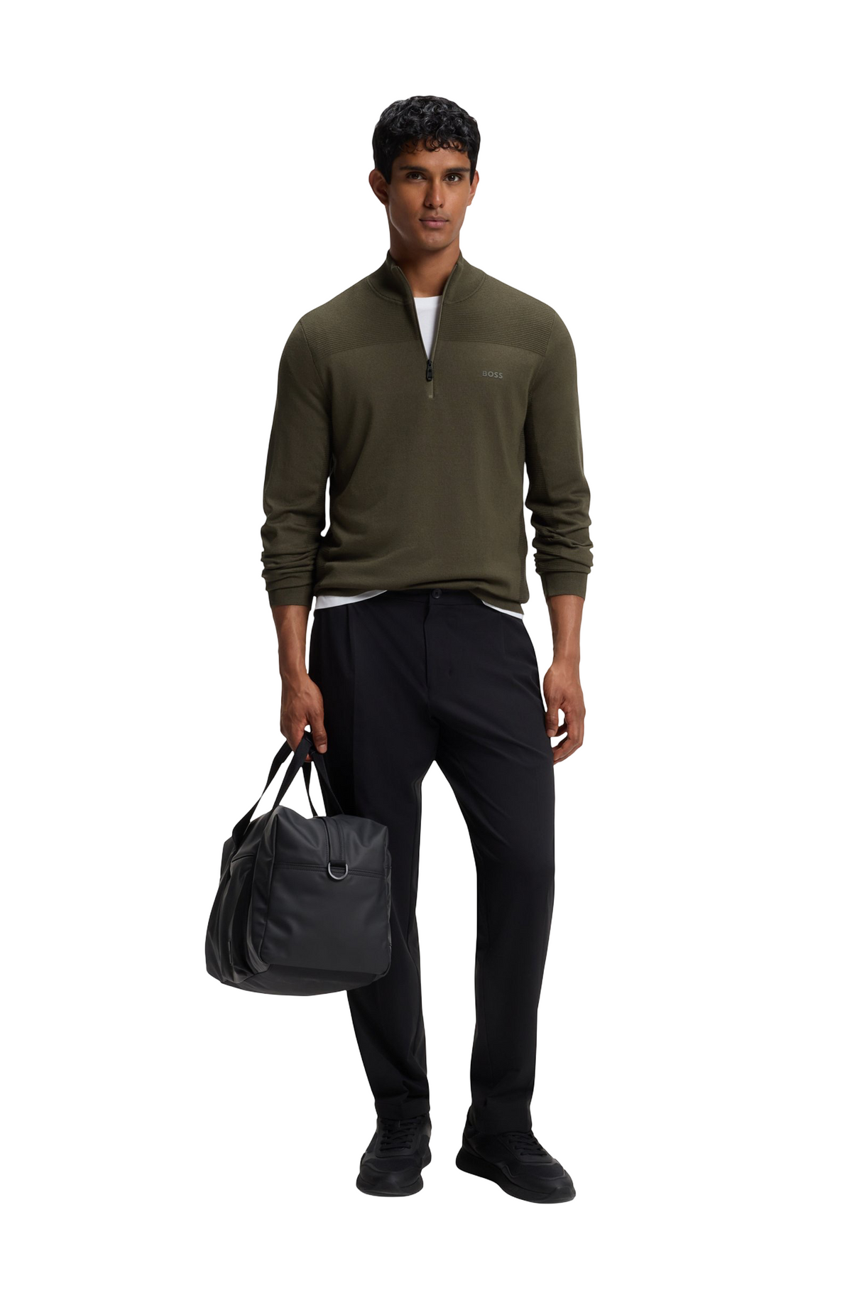 BOSS Momentum-X Zip Neck Virgin Wool Blend Sweater With Logo