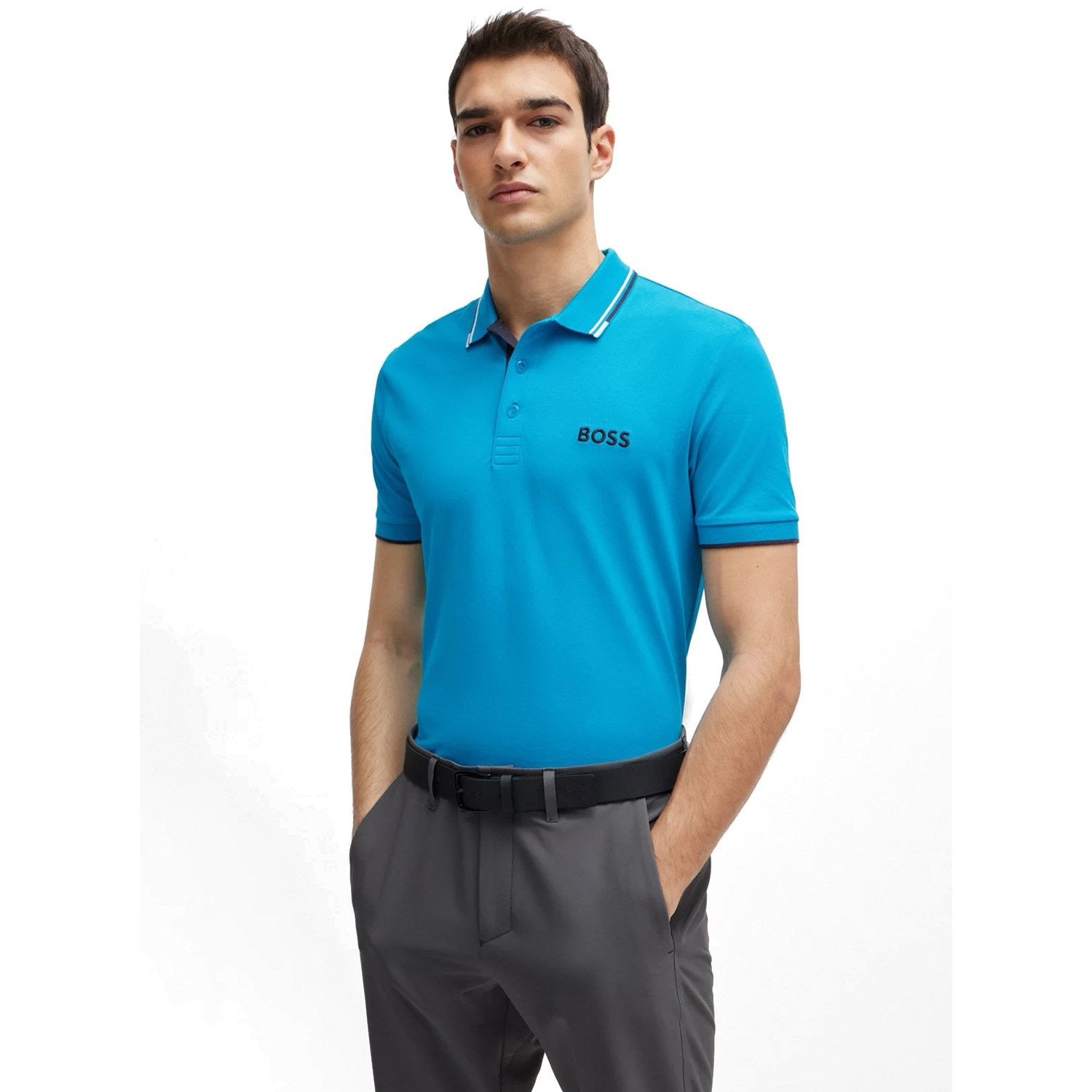 BOSS Paddy Pro Cotton Blend Polo Shirt With Contrast Logos