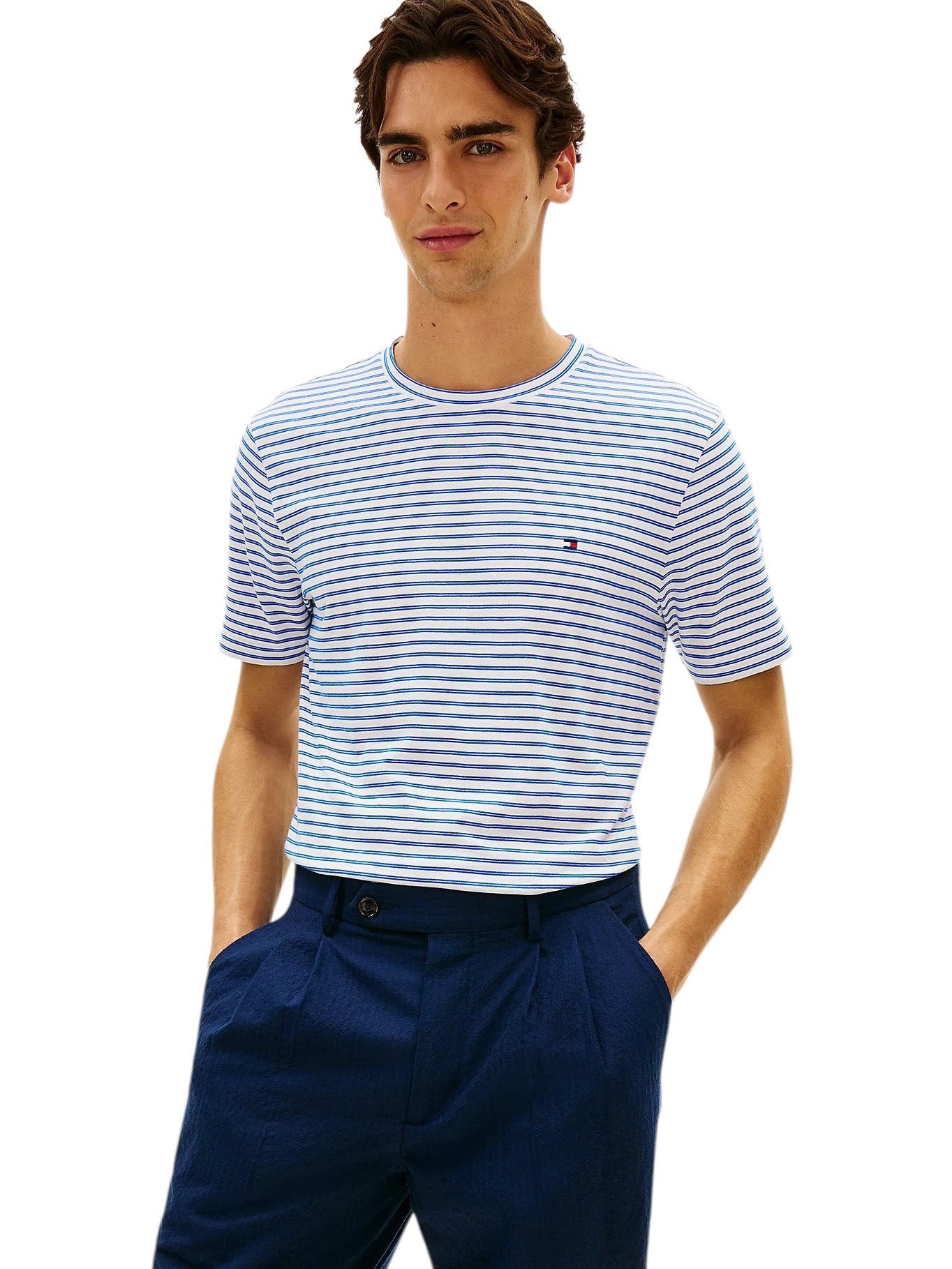 Tommy Hilfiger Stripe Flag Embroidery Crew Neck T-Shirt