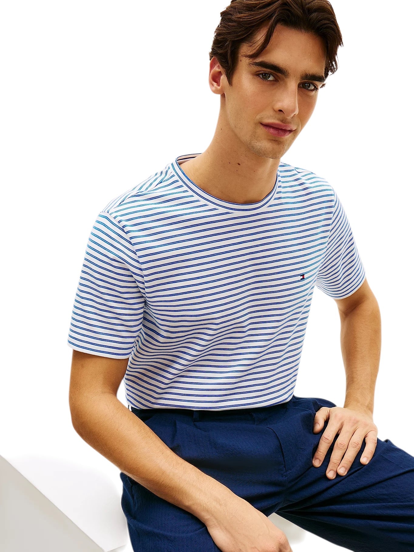 Tommy Hilfiger Stripe Flag Embroidery Crew Neck T-Shirt