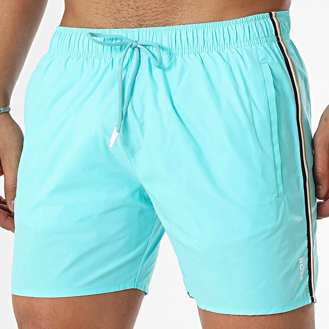 BOSS Iconic Swim Shorts With Signature Stripe And Logo