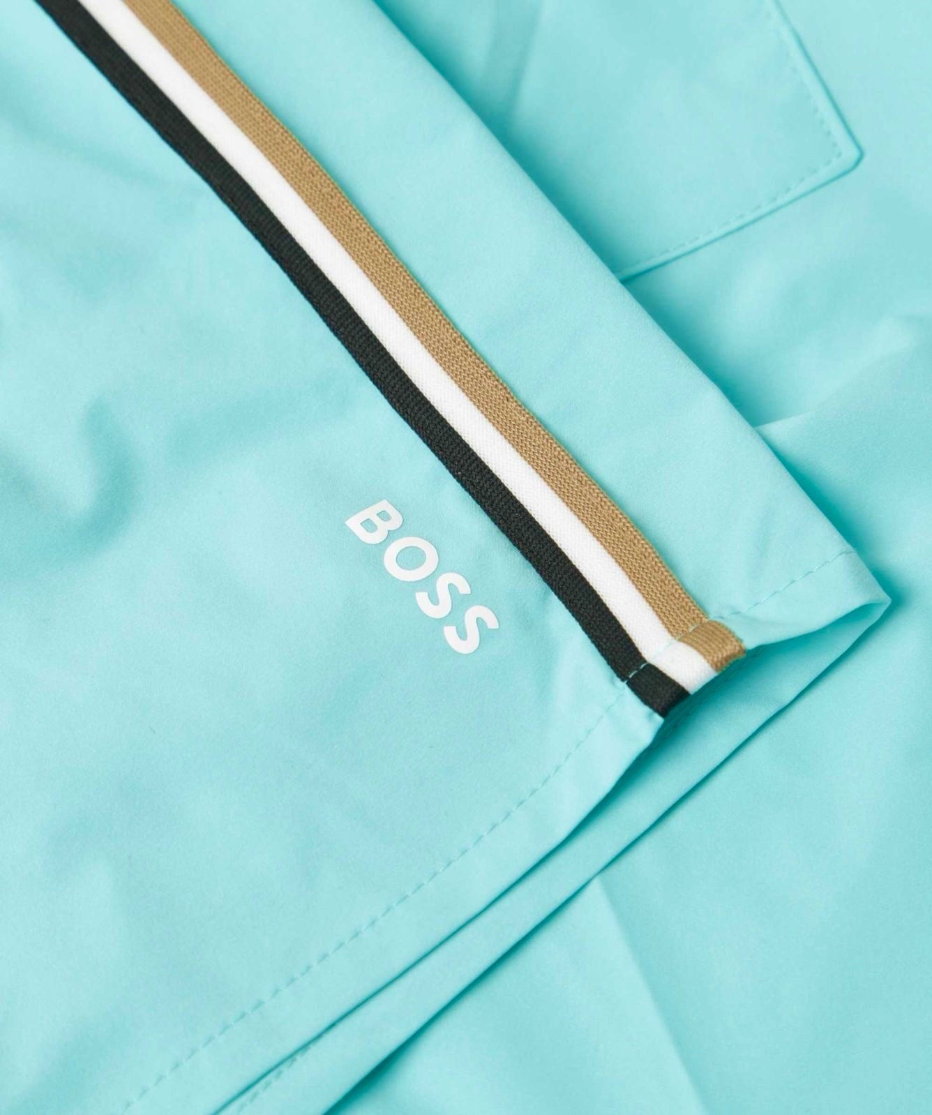 BOSS ICONIC SWIM SHORTS WITH SIGNATURE STRIPE AND LOGO