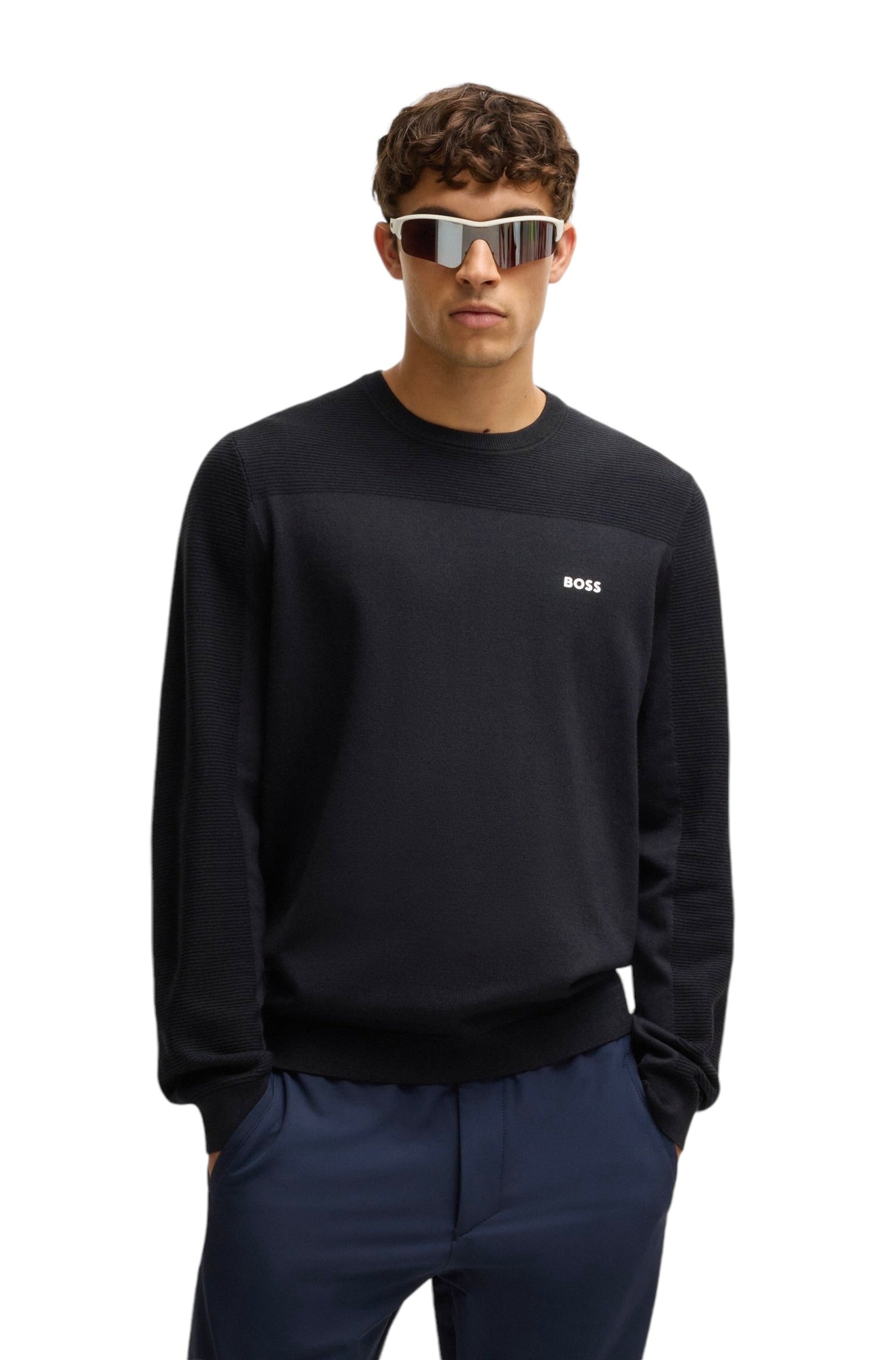 BOSS MOMENTUM-X CN BRANDED CREW-NECK SWEATER IN DRY-FLEX FABRIC