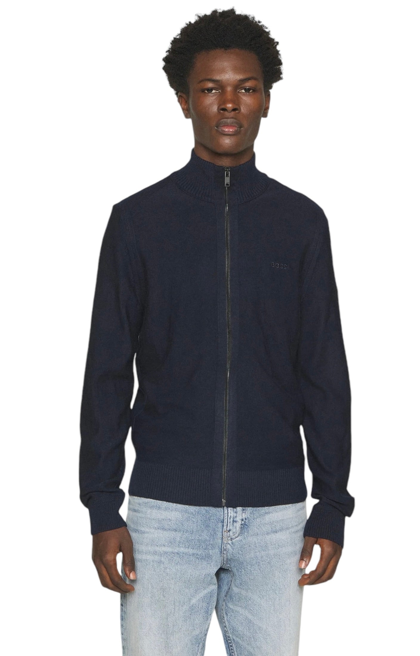 BOSS AVAC C WOOL-BLEND REGULAR-FIT FULL ZIP CARDIGAN WITH EMBROIDERED LOGO