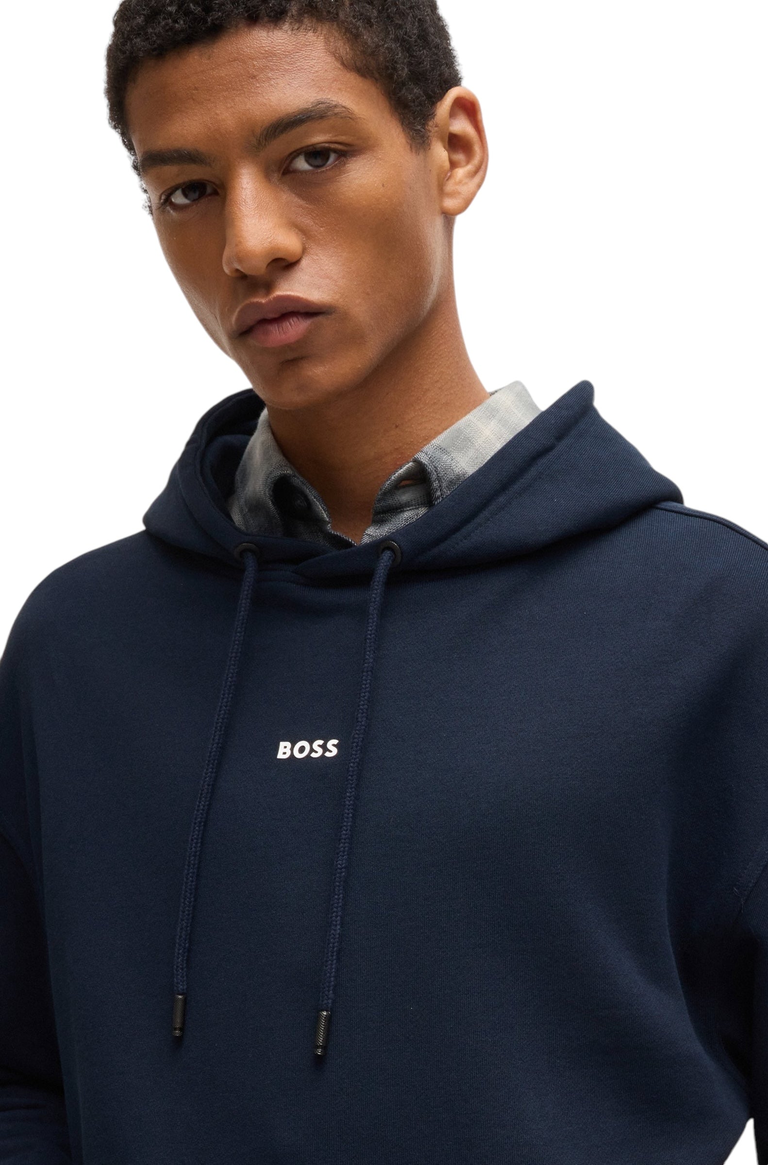 BOSS WESMALL COTTON TERRY HOODIE WITH CONTRAST LOGO