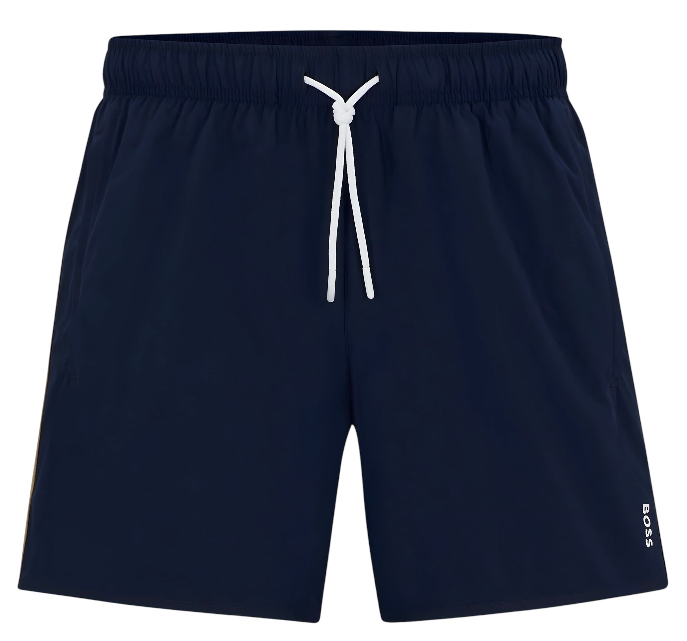 BOSS ICONIC SWIM SHORTS WITH SIGNATURE STRIPE AND LOGO