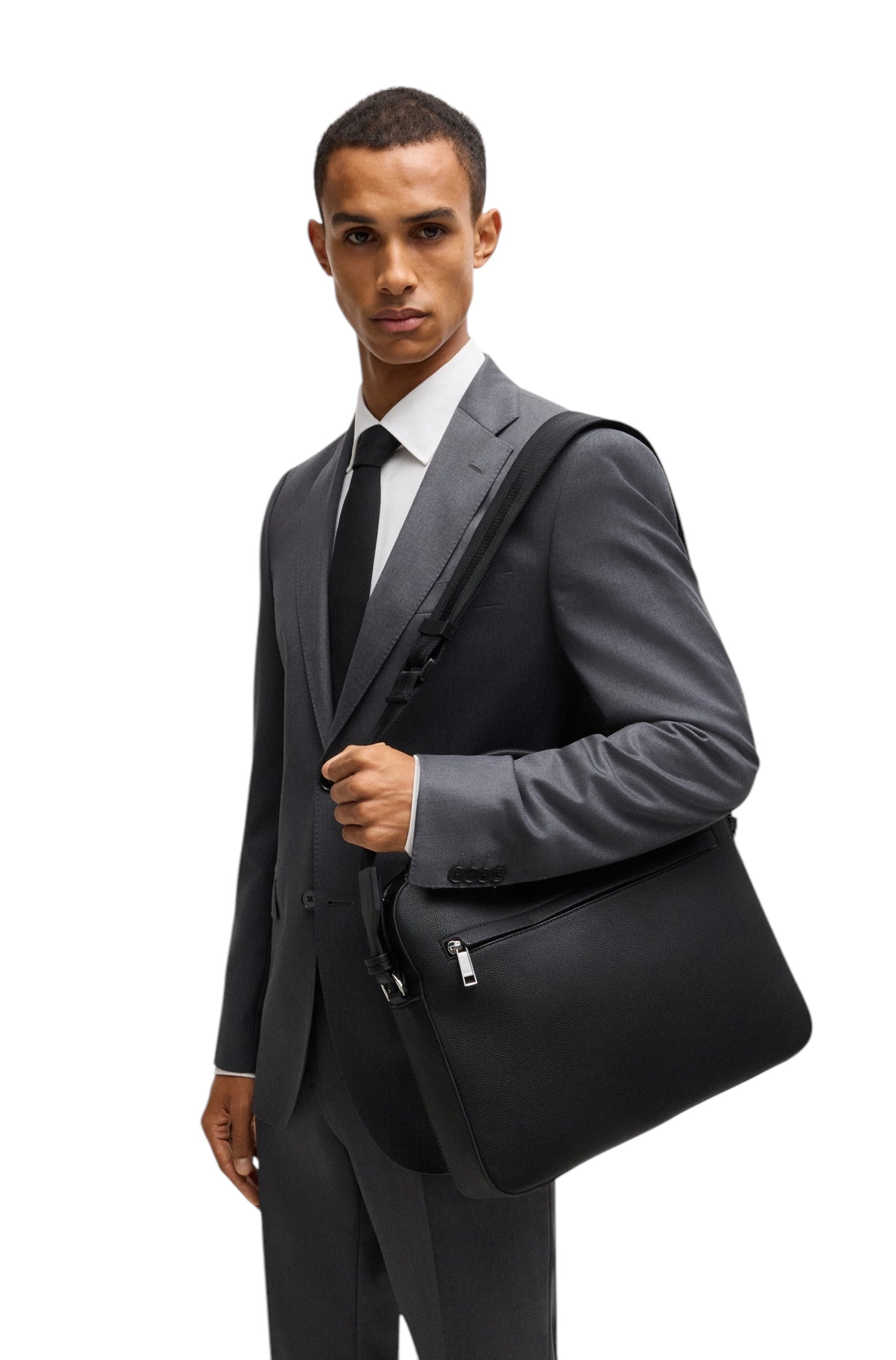 BOSS Ray S Document Case In Grained Faux Leather With Signature Trims