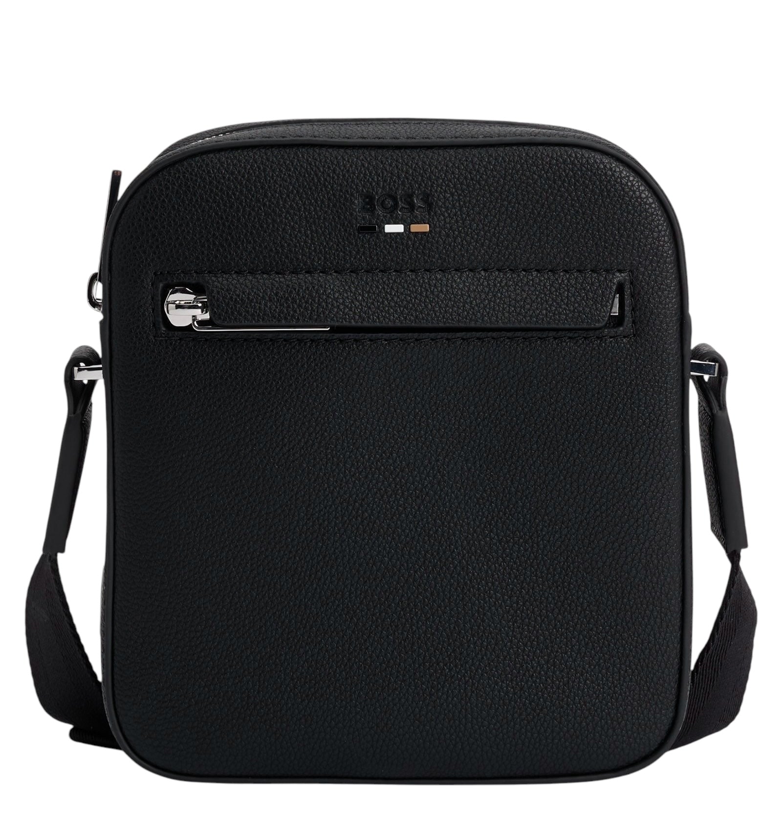 BOSS Ray Ns Zip Grained Faux-Leather Reporter Bag With Logo Trim