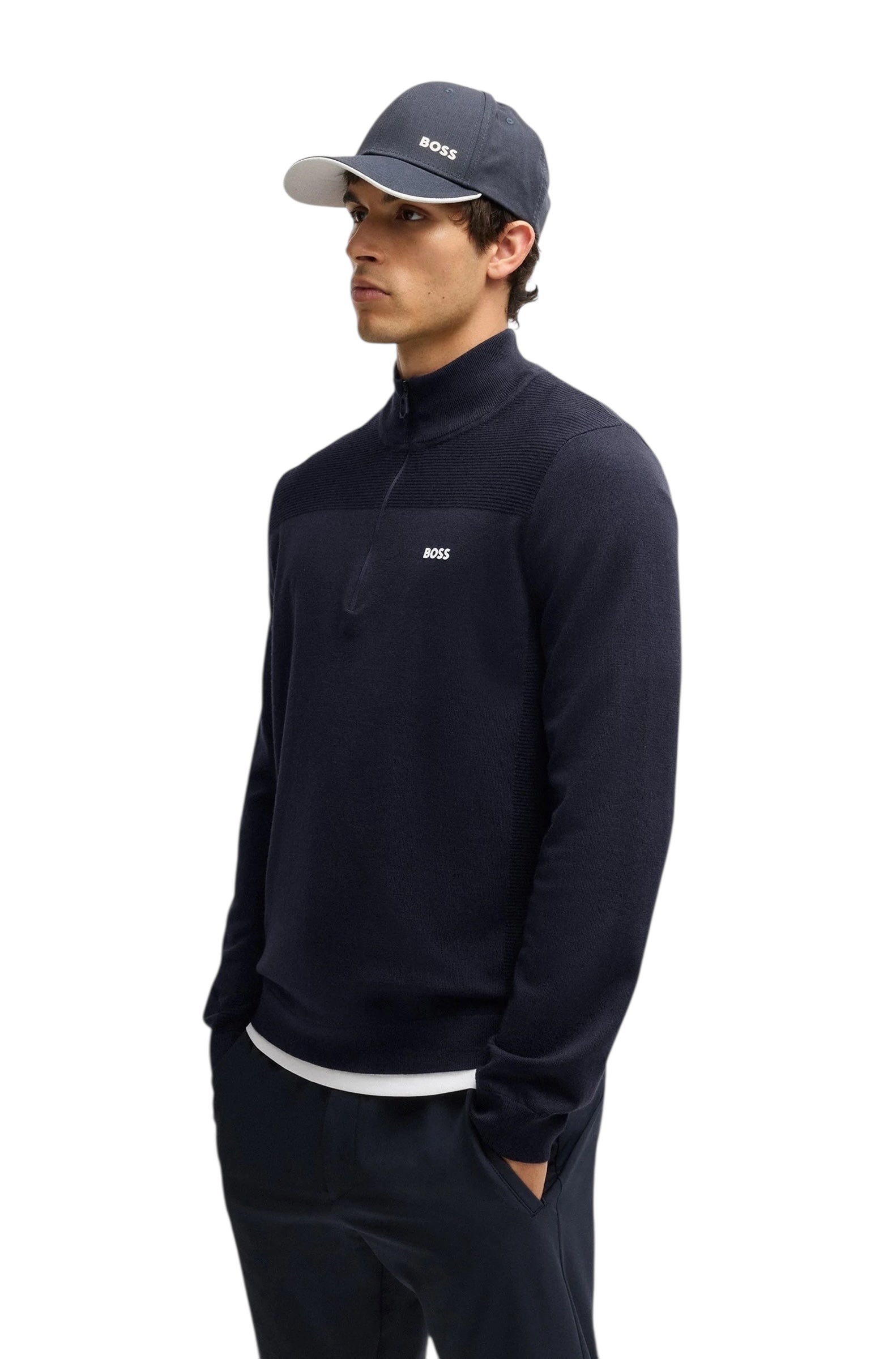 BOSS Momentum-X QZ Branded 1/4 Zip Sweater In Dry-Flex Fabric