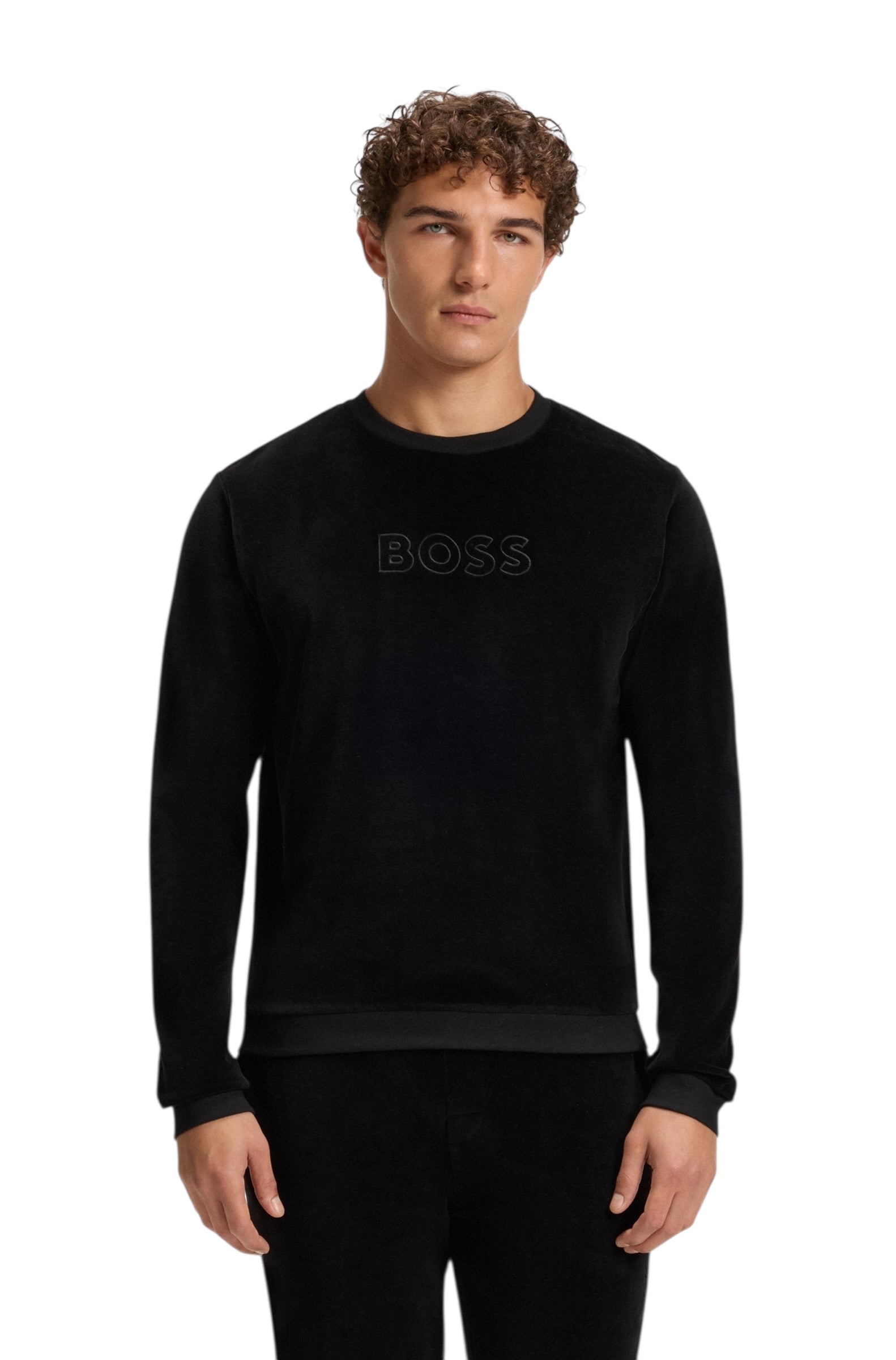BOSS Velour Cotton-Blend Sweatshirt With Embroidered Logo