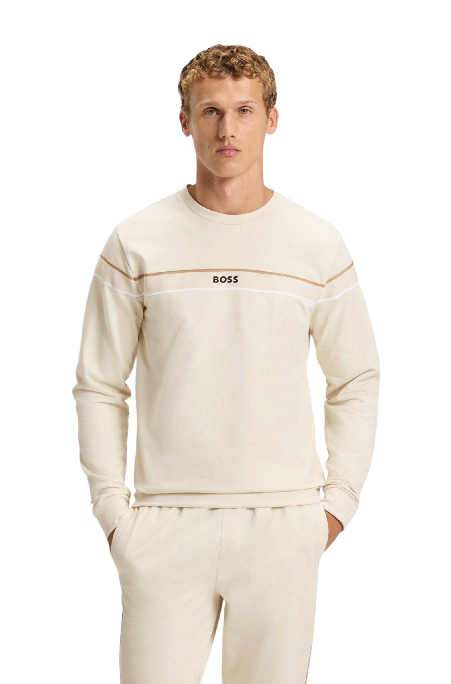 BOSS Iconic Cotton-Terry Sweatshirt With Signature Stripe