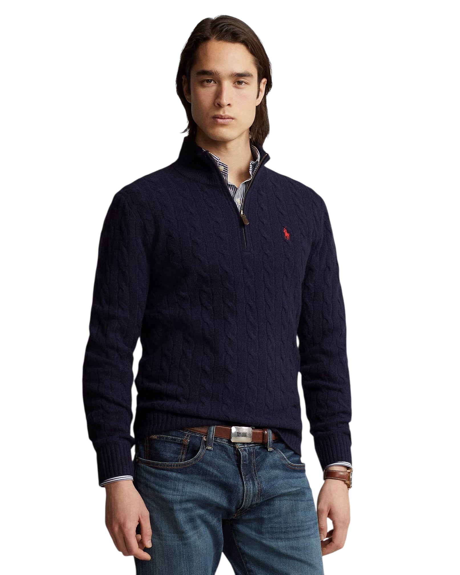 Polo Ralph Lauren Cable Knit Wool-Cashmere Quarter-Zip Jumper