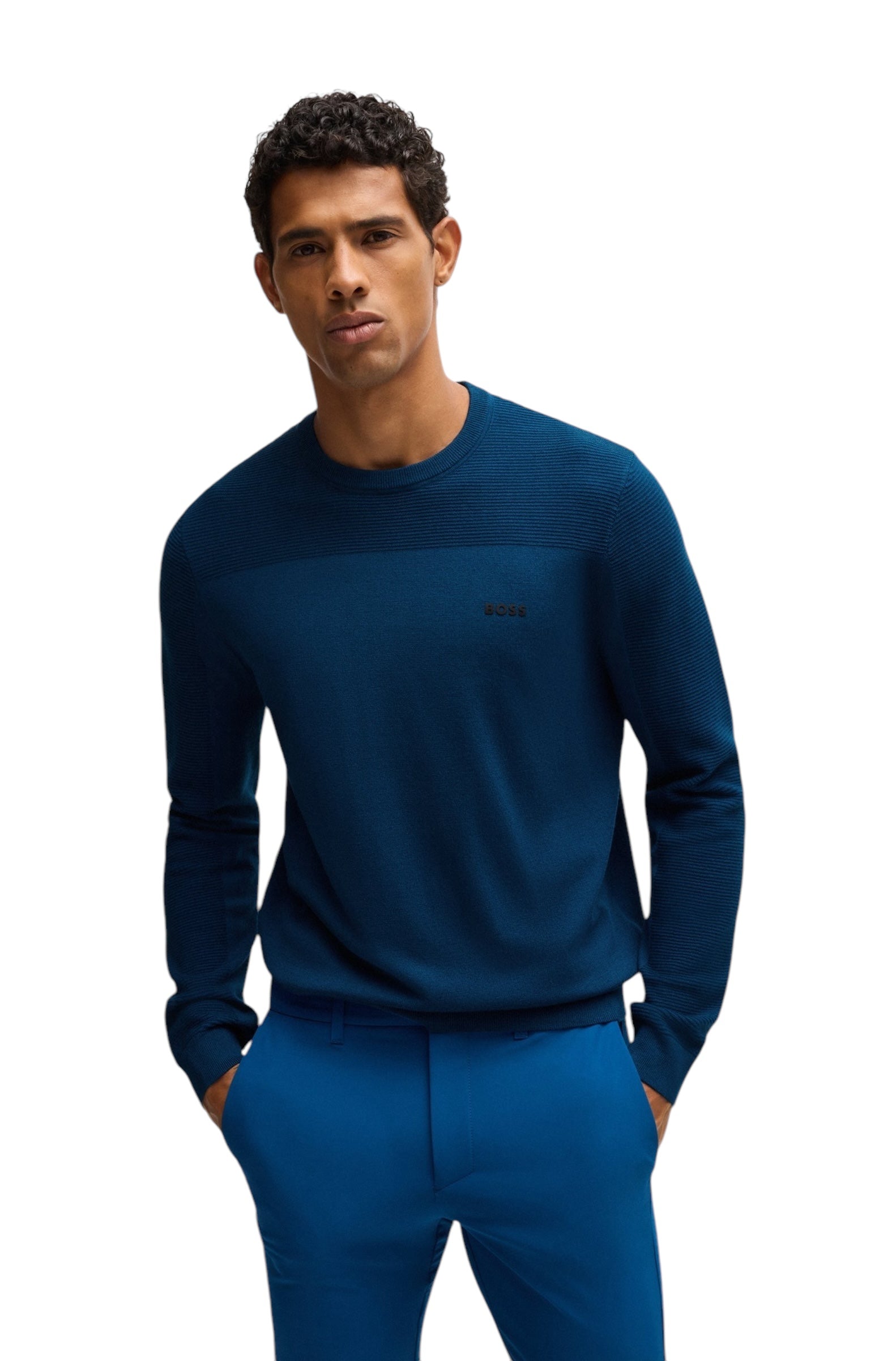 BOSS MOMENTUM-X CN BRANDED CREW-NECK SWEATER IN DRY-FLEX FABRIC