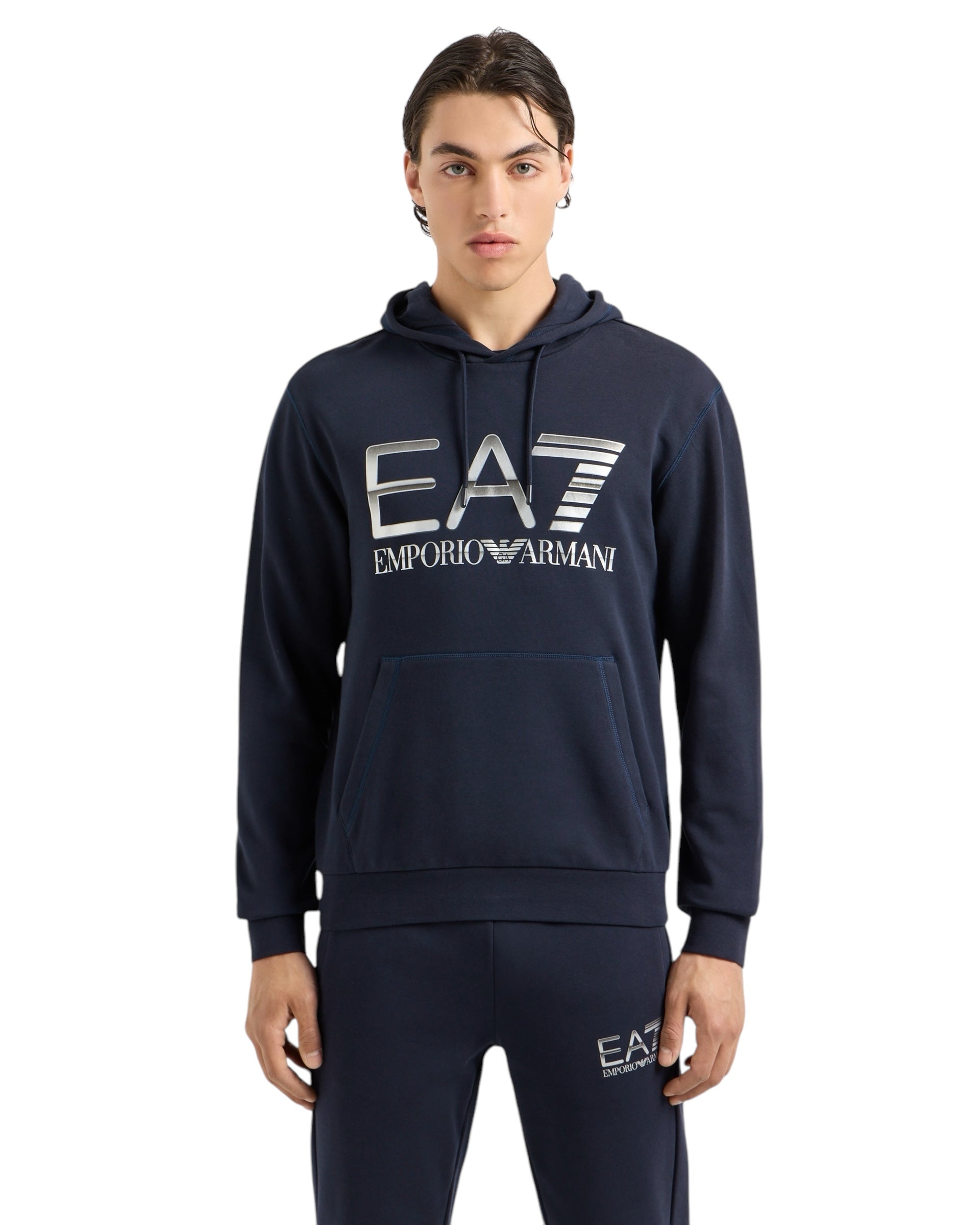 EA7 EMPORIO ARMANI LOGO SERIES HOODED COTTON SWEATSHIRT