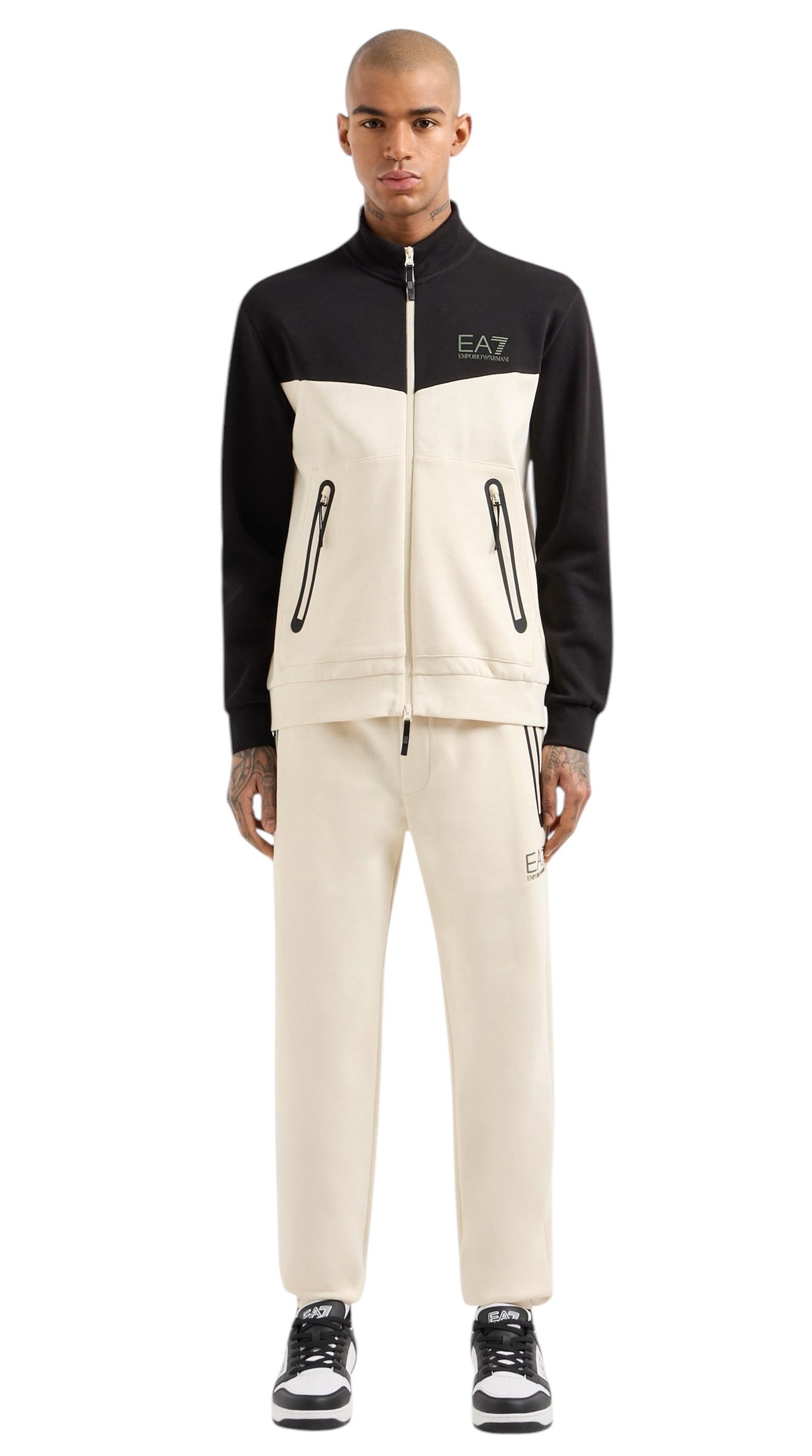 EA7 EMPORIO ARMANI ATHLETIC COLOUR BLOCK COTTON-BLEND TRACKSUIT