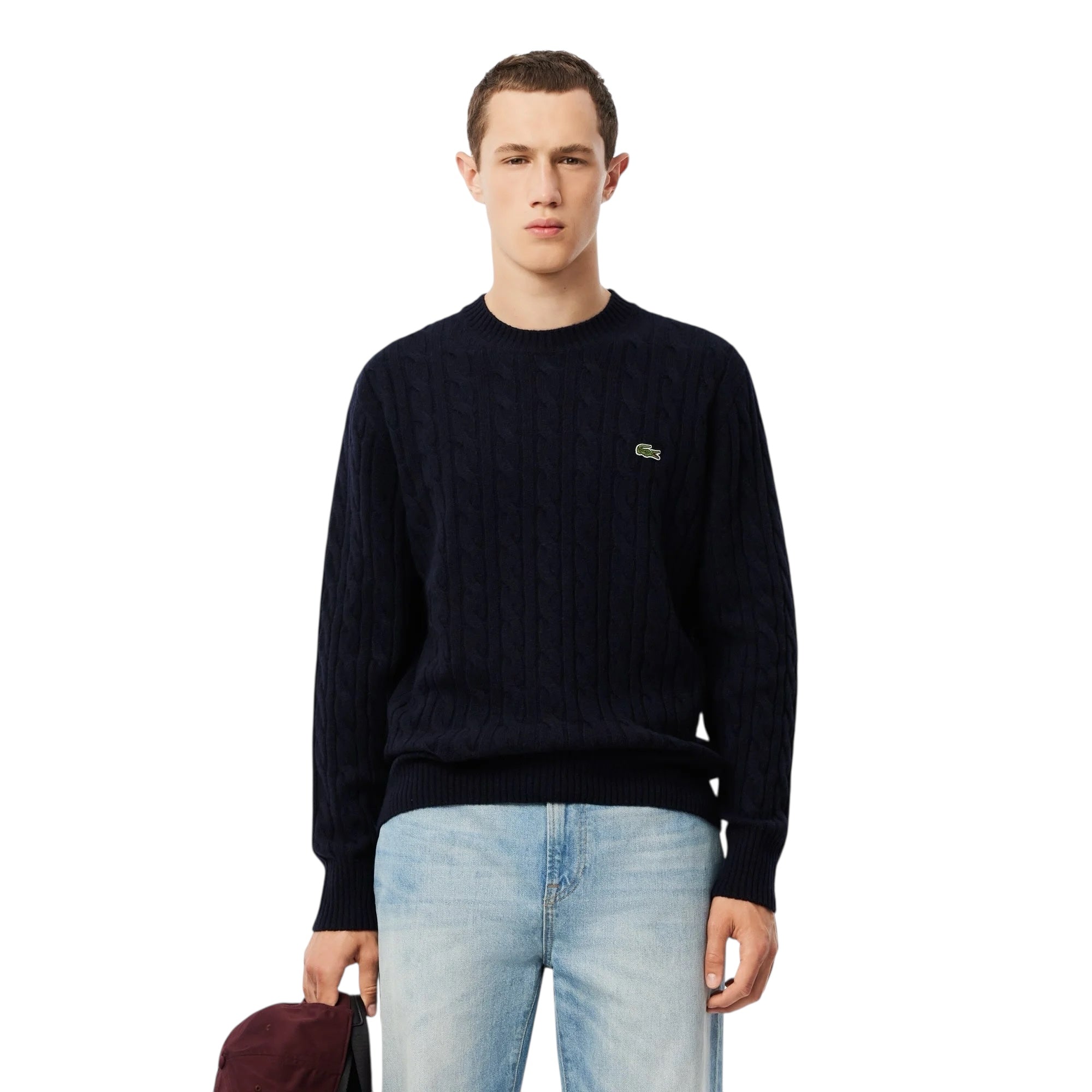 Lacoste Pure Wool Cable Knit Crew Neck Jumper