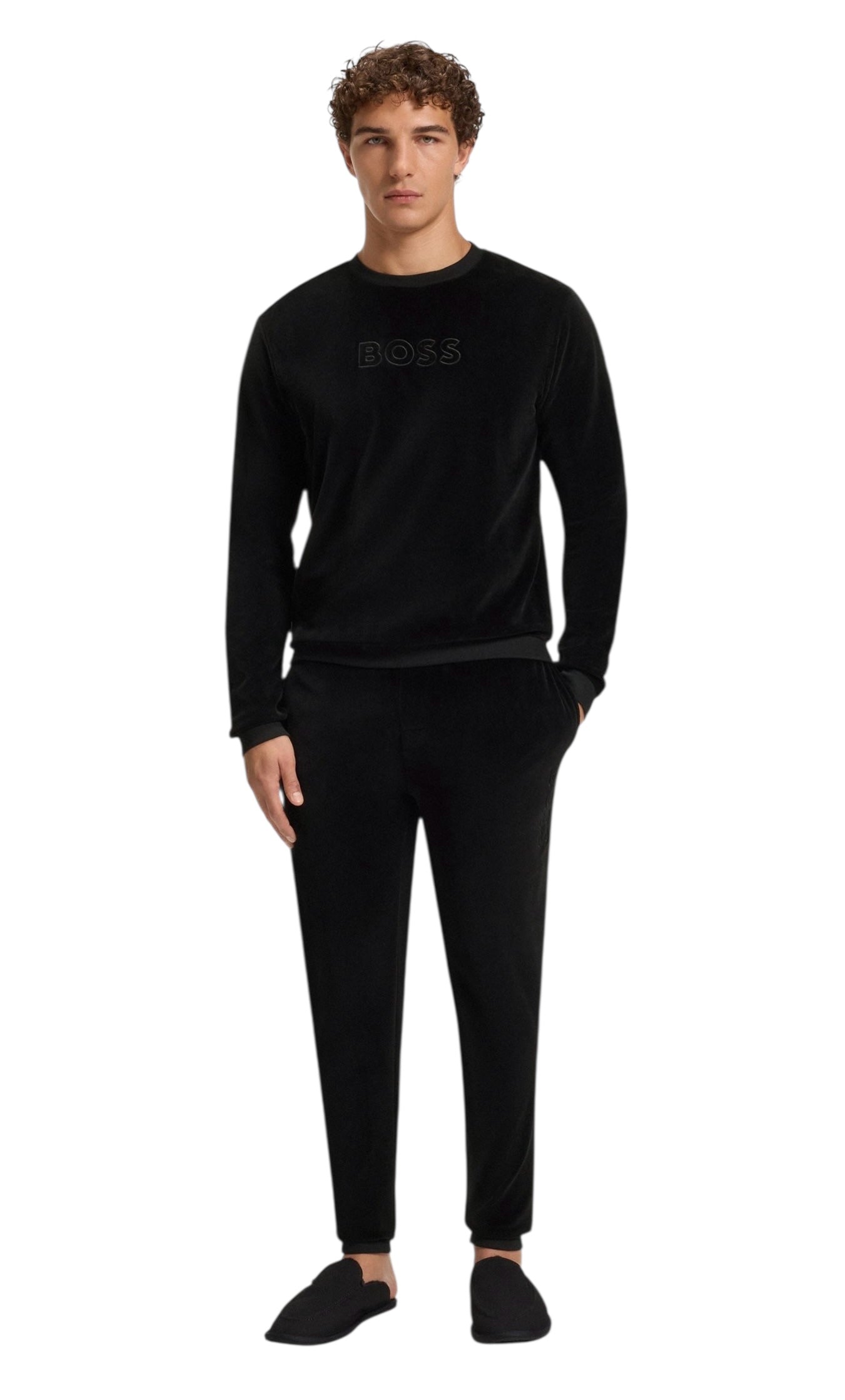 BOSS Velour Cotton-Blend Sweatshirt With Embroidered Logo