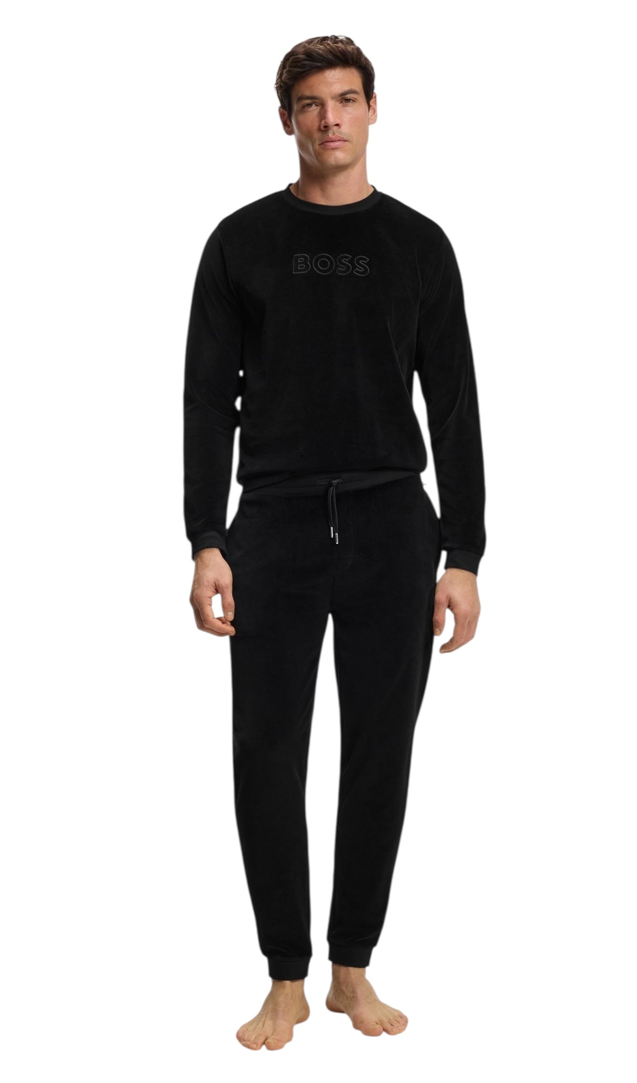 BOSS Velour Cotton-Blend Tracksuit Bottoms With Embroidered Logo