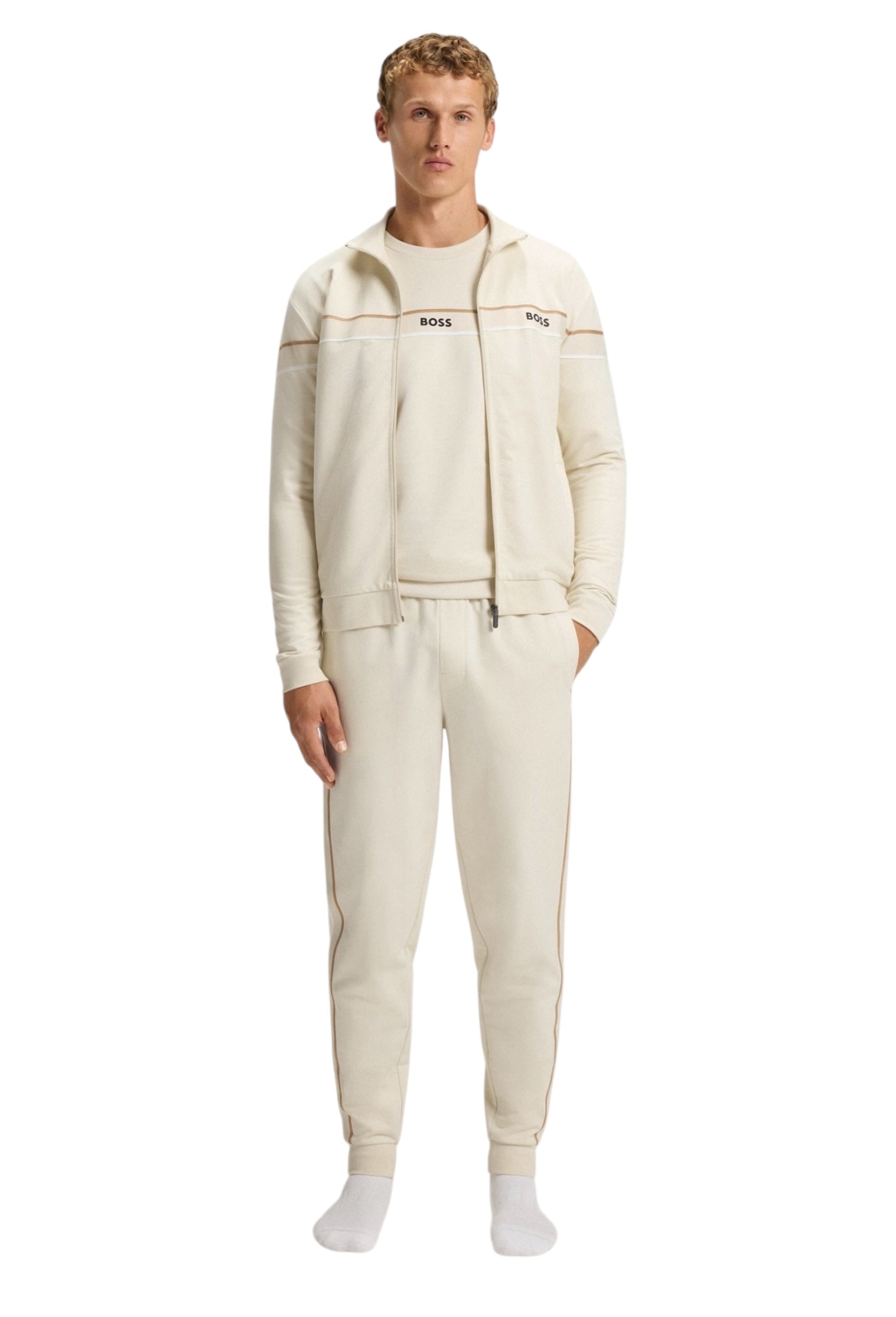 BOSS Iconic Cotton-Terry Tracksuit Bottoms With Tape And Logo