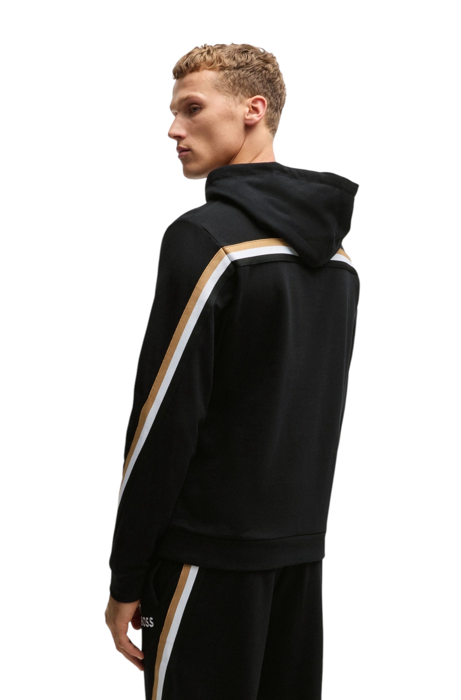 BOSS ICONIC COTTON-TERRY HOODIE WITH SIGNATURE-STRIPE TAPE