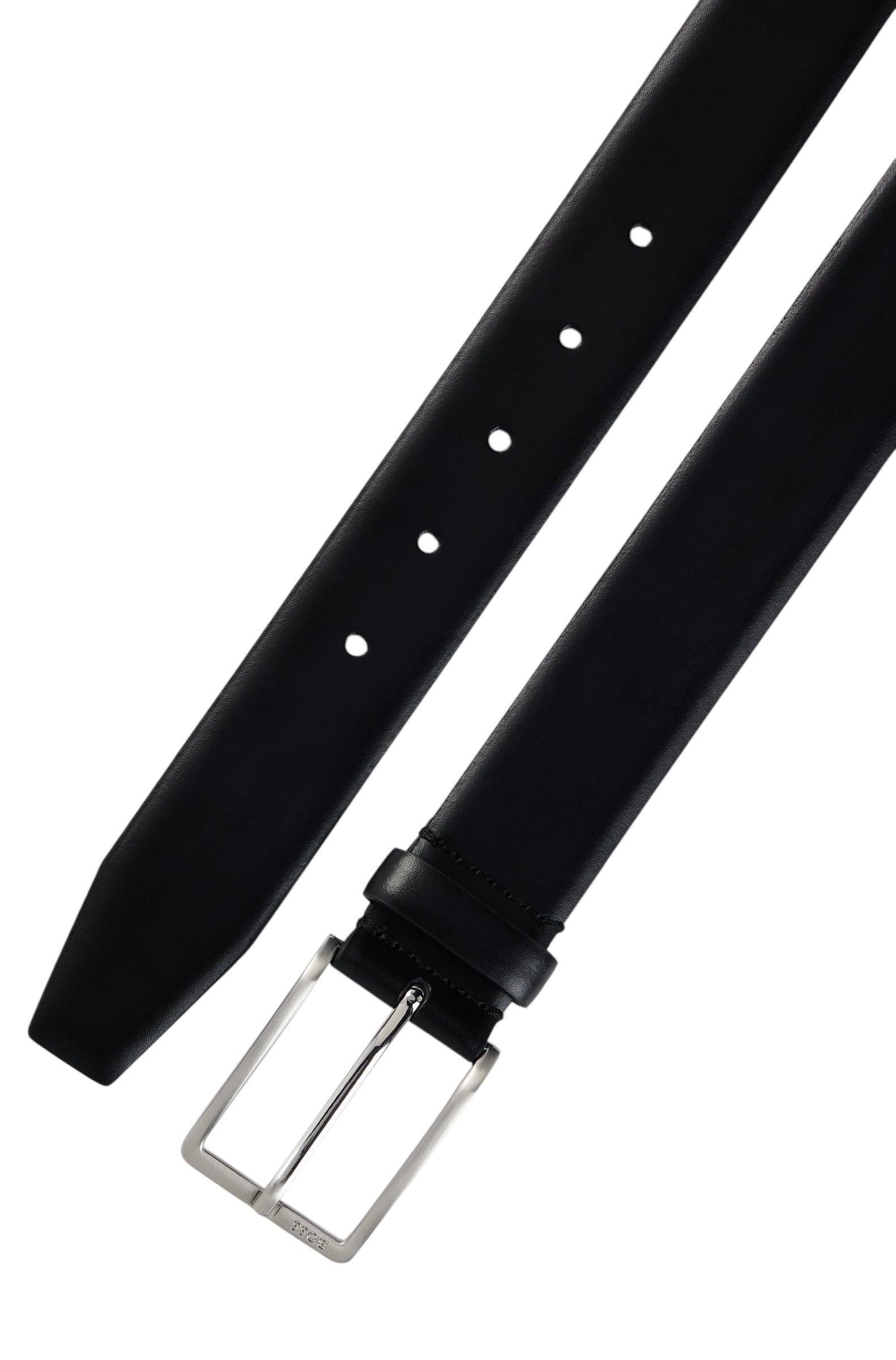 BOSS Erman L_Sz35 Italian-Made Leather Belt With Engraved-Logo Buckle