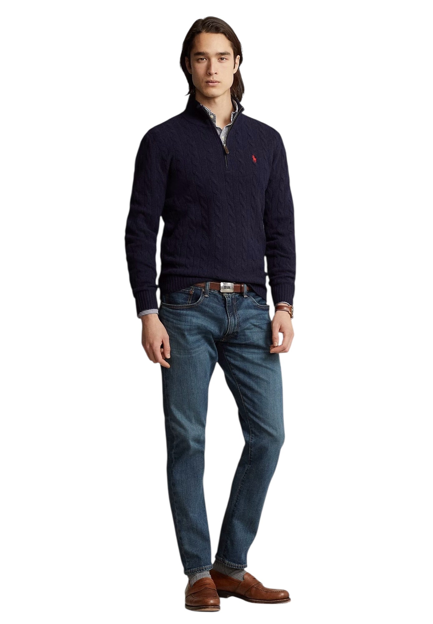 Polo Ralph Lauren Cable Knit Wool-Cashmere Quarter-Zip Jumper