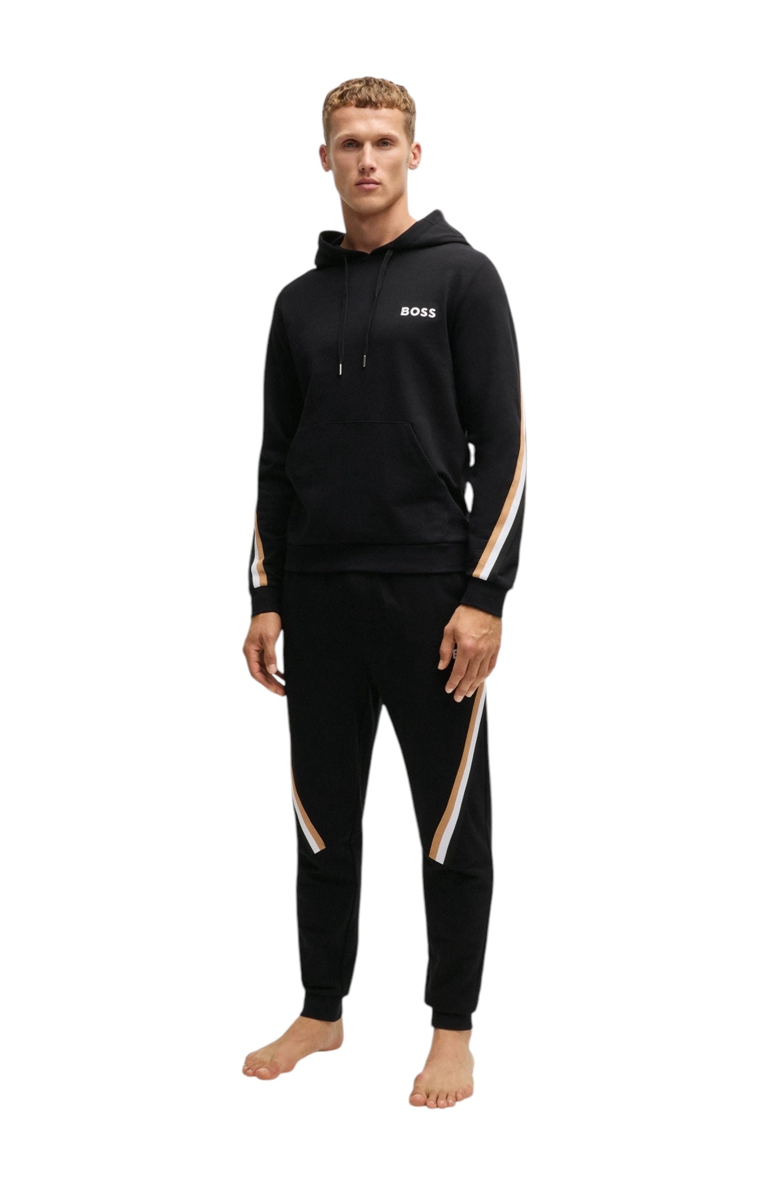 BOSS ICONIC COTTON-TERRY HOODIE WITH SIGNATURE-STRIPE TAPE