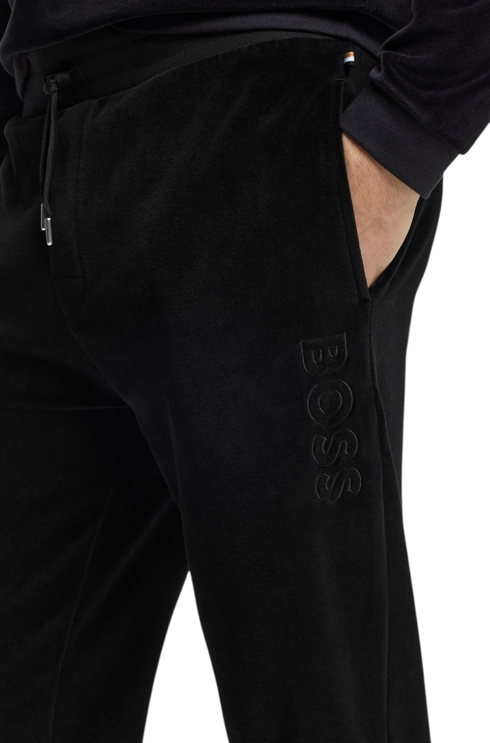 BOSS Velour Cotton-Blend Tracksuit Bottoms With Embroidered Logo