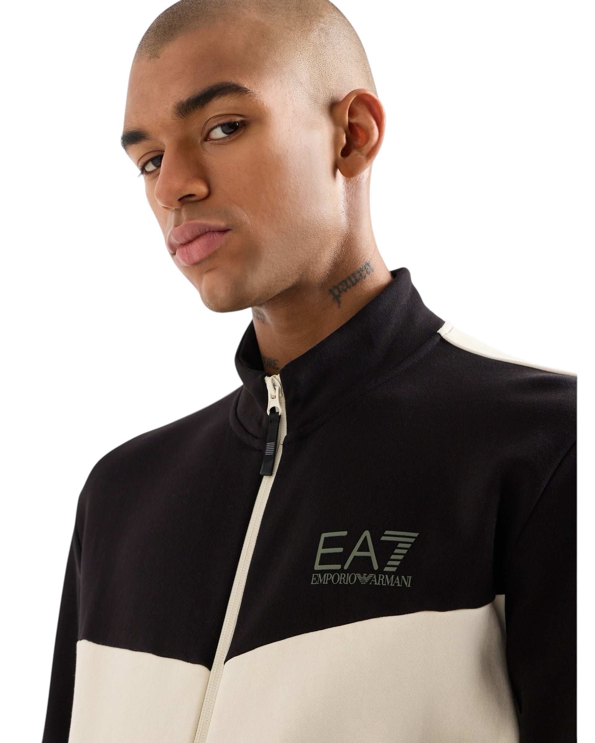 EA7 EMPORIO ARMANI ATHLETIC COLOUR BLOCK COTTON-BLEND TRACKSUIT