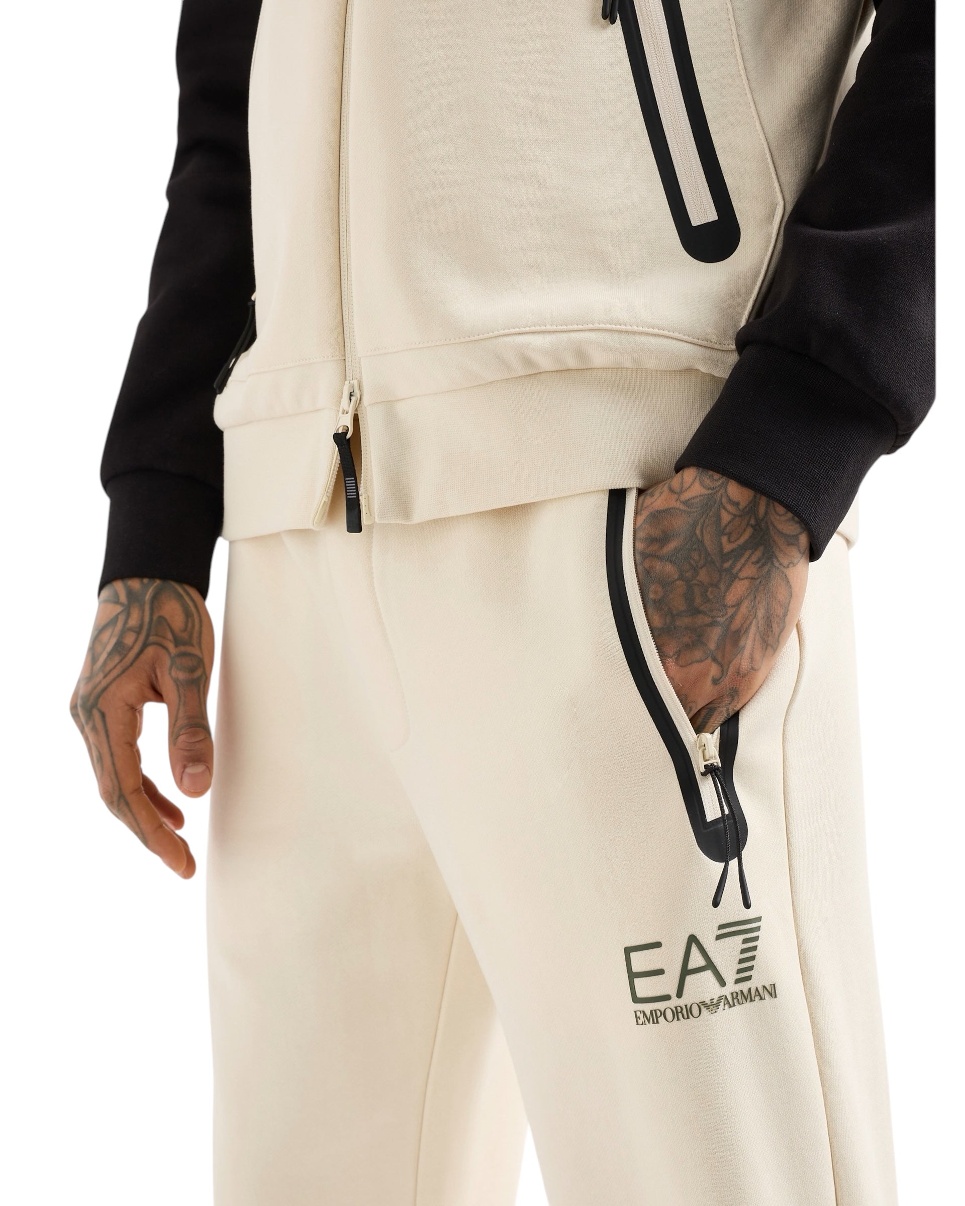 EA7 EMPORIO ARMANI ATHLETIC COLOUR BLOCK COTTON-BLEND TRACKSUIT