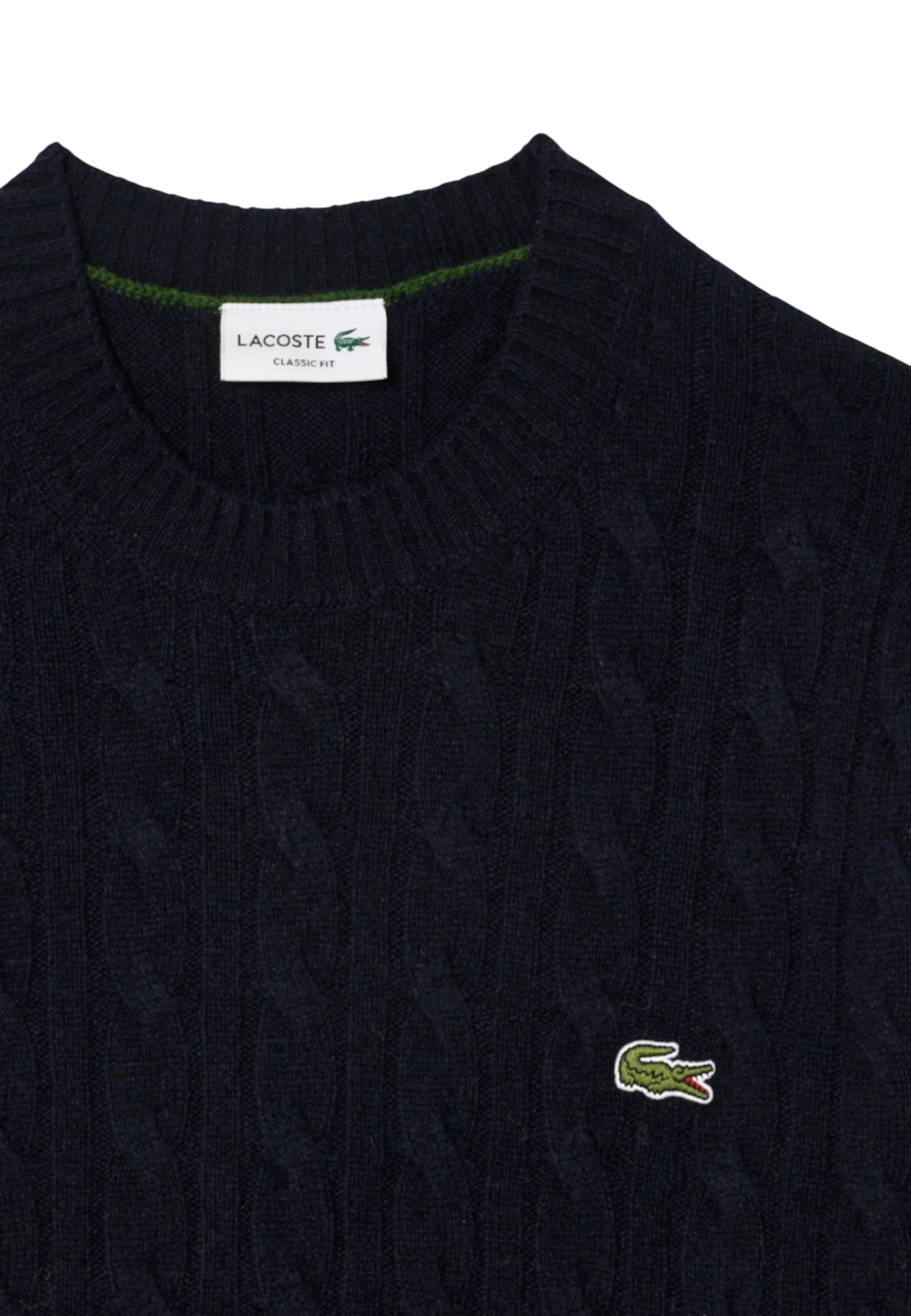 Lacoste Pure Wool Cable Knit Crew Neck Jumper