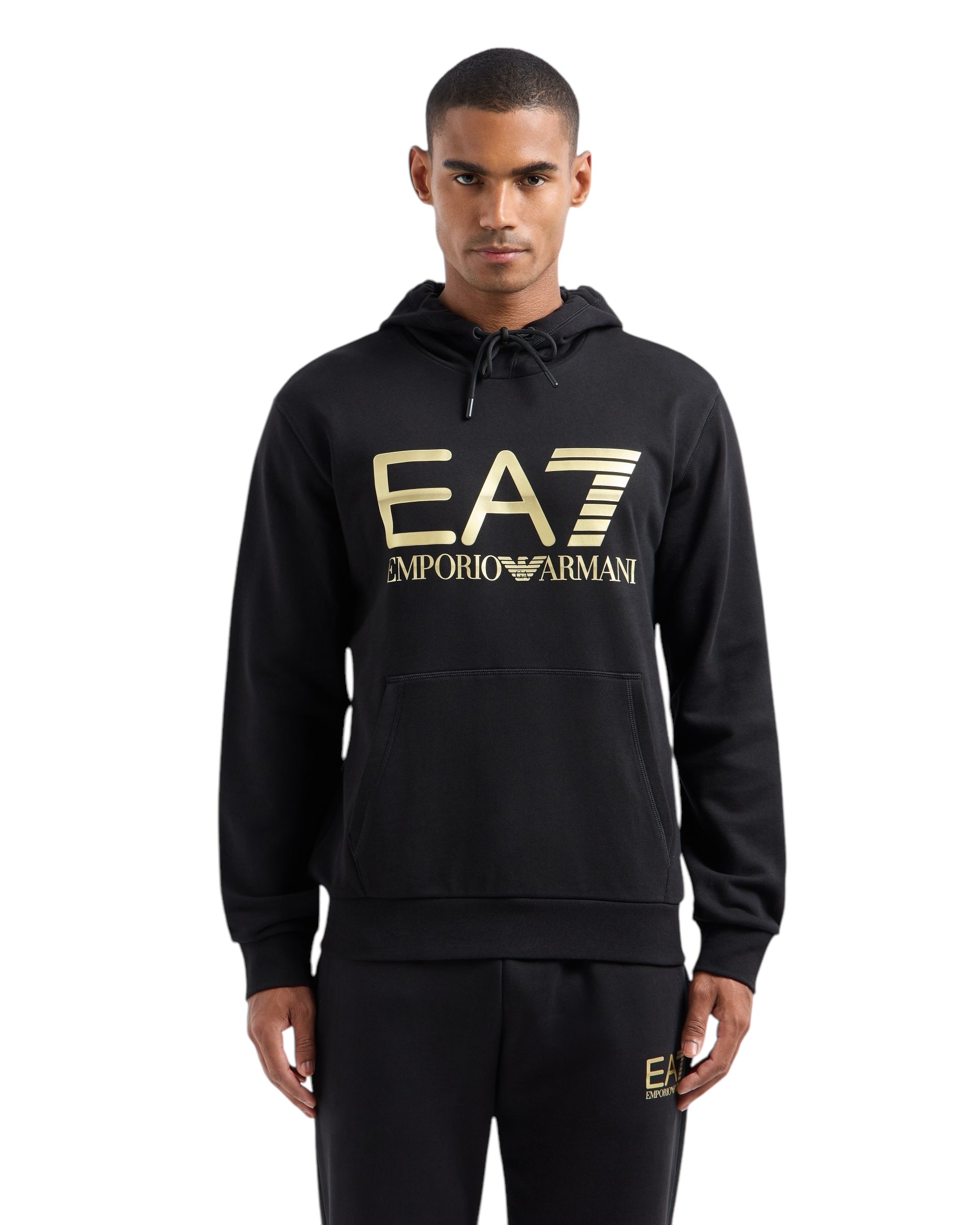 EA7 EMPORIO ARMANI LOGO SERIES HOODED COTTON SWEATSHIRT