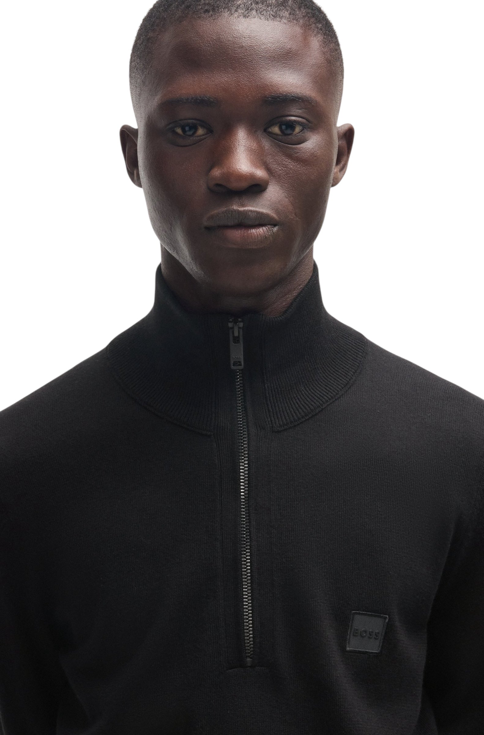 BOSS Kanobix_S Logo Patch Zip Neck Sweater In Cotton And Cashmere
